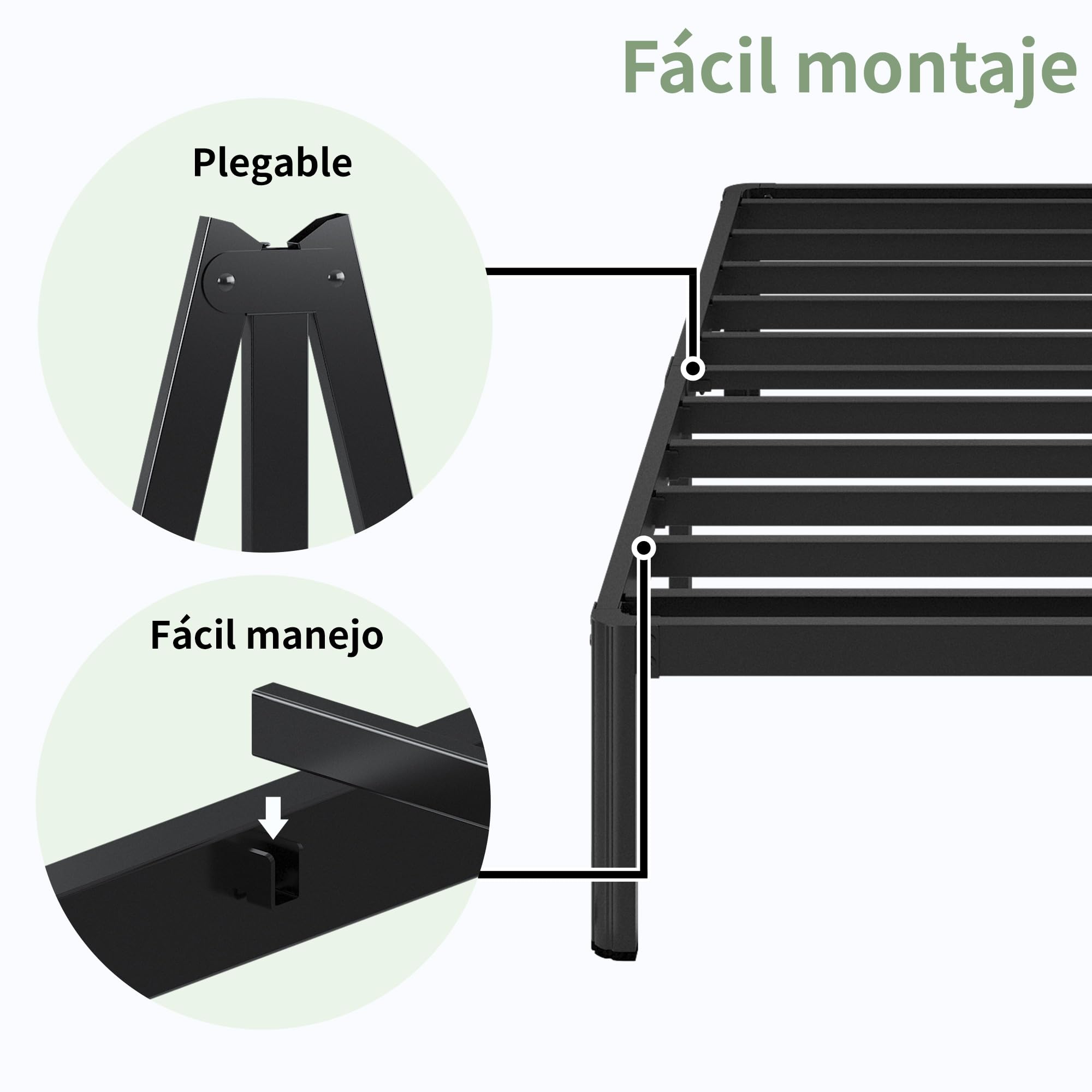 Lutown-Teen Cama Matrimonio de 150x190 cm con Patas Redondeadas 41 cm de Altura, Soporte Metálico Resistente, Silencioso, fácil Montaje, Negro