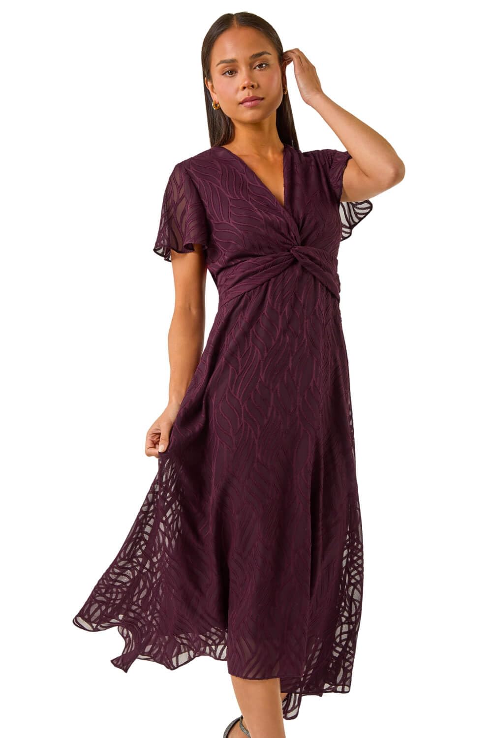 Roman Women's Petite Fit & Flare Dress - Wine - Size 14