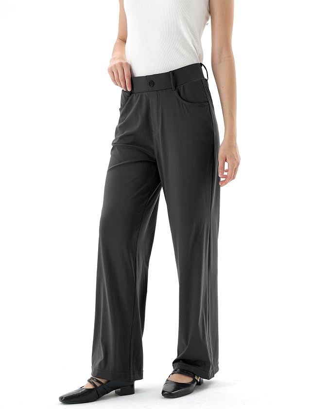 Womens Work Dress Pants Straight Leg Stretch Business Pants Pull On with Pockets