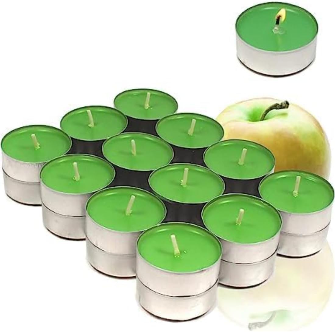 50 Pieces Tea Light Candle | 8 hour Long Burning Time | Scented Tea Light Candle for Relaxation Ambiance, Home, Parties and Special Occasions (Green)