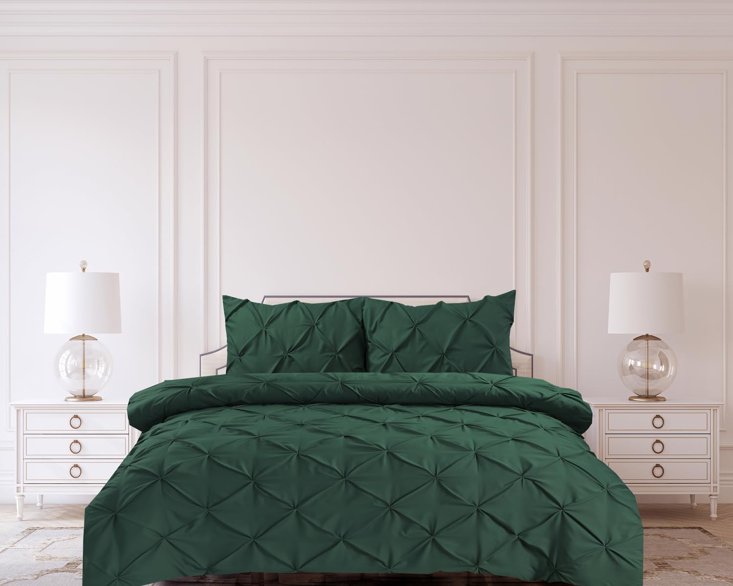 Bronwen Mathews King Size Duvet Cover Set Bottle Green Pintuck Pinch Pleat Soft Microfibre Quilt Cover with 2 Pillowcases - Image 2