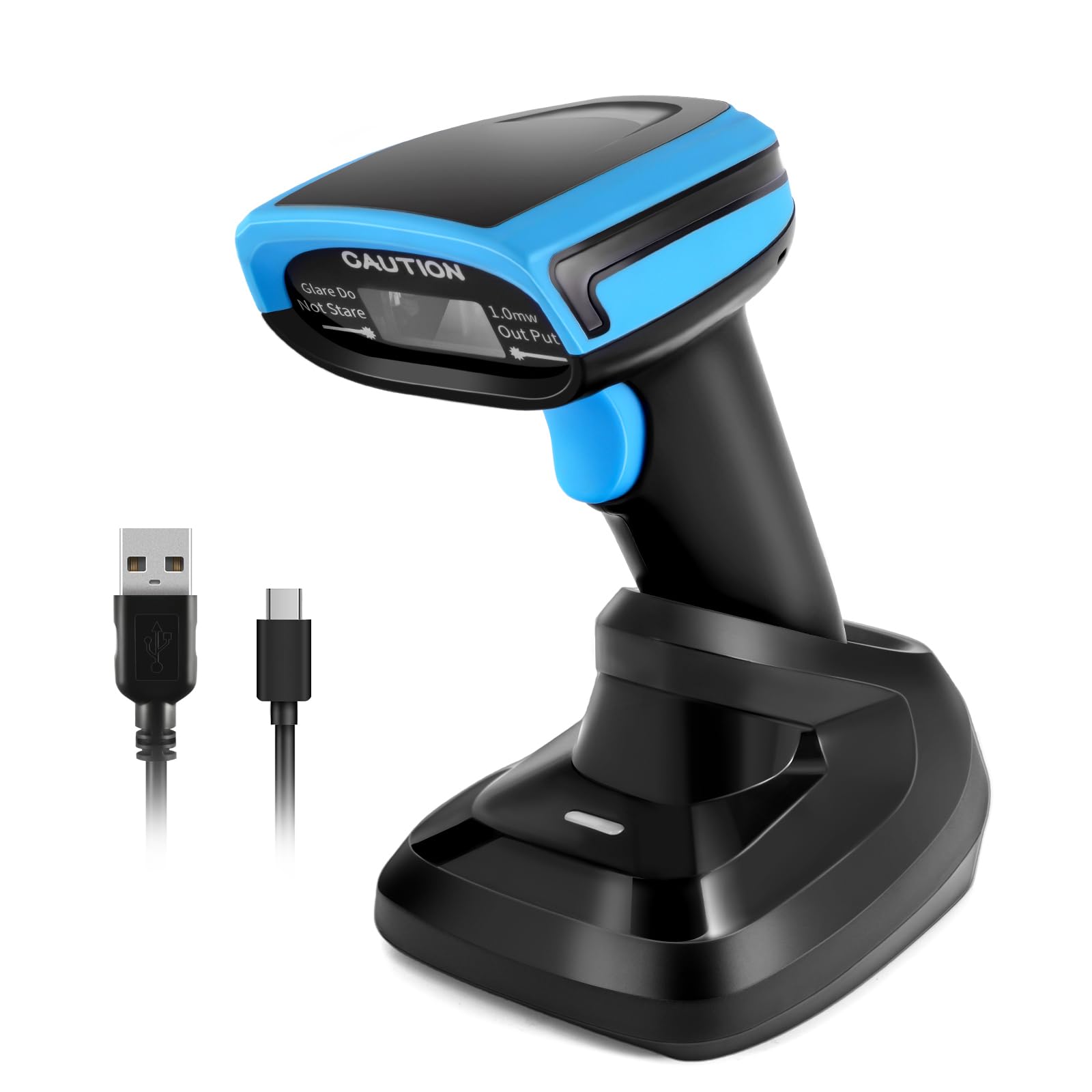 JRHC Barcode Scanner Wireless, 1D Laser Barcode Reader with Stand Transmission 2.4GHz Wireless & USB Wired Connection 2 in 1 Plug and Play Handheld