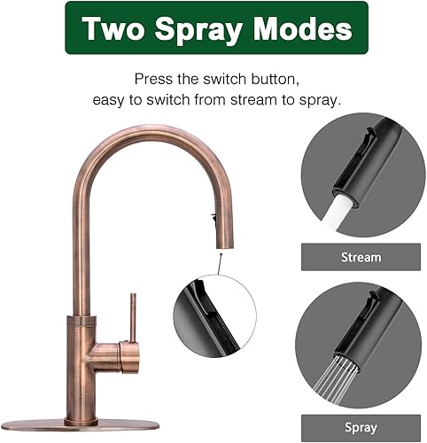 Miniatura 5 de Pulverizador desplegable para fregadero de cocina, estilo moderno, mango único, agujero único (cobre antiguo)