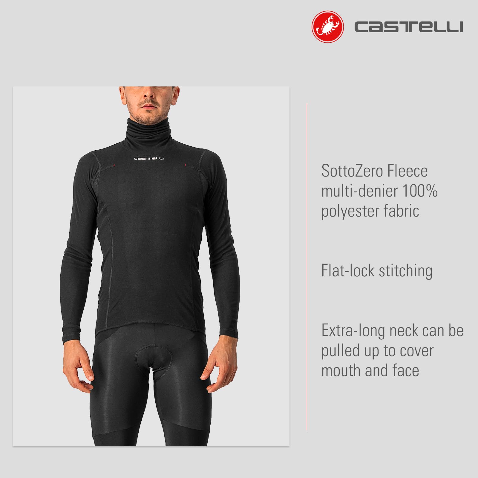 Castelli Men's Flanders Neck Warmer Base Layer, Jersey with High Neck Protection for Road and Gravel Biking I Cycling - Black - Large