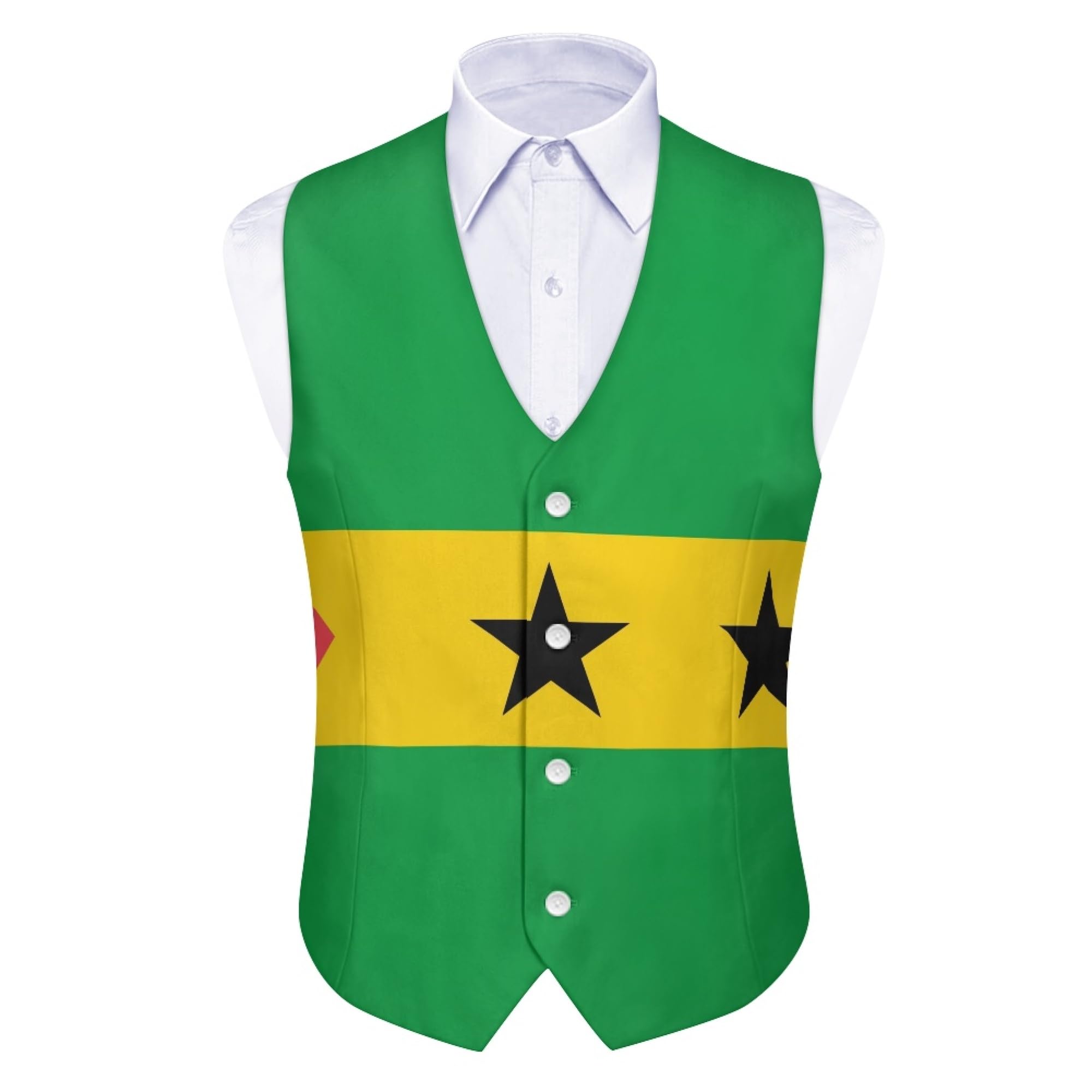 Chalecos De Traje Con Cuello En V Para Hombre Formal De Corte Entallado Chaleca De Vestir De Negocios Chaleco Clásico De Esmoquin Con Estampado De La Bandera De Santo Tomé Y Príncipe Para Fiesta
