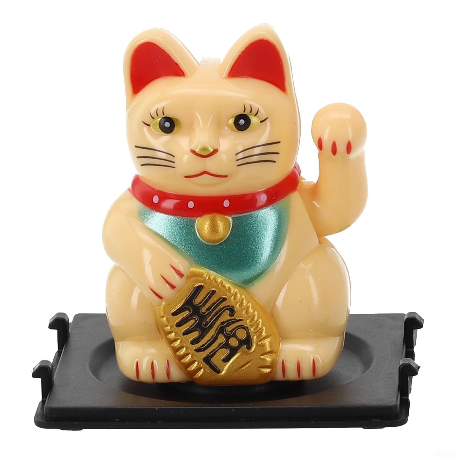 Chat Porte-Bonheur Solaire Qui Agite La Patte - Figurine Maneki Neko Sans Piles Blanc