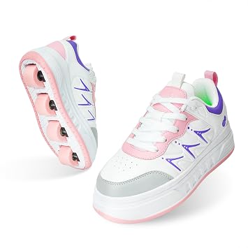 Roller Skate Shoes & Sneakers with Wheels | Detachable & Non-detachable Wheels, Outdoor Roller Skates for Girls Boys, Christmas Birthday Gift