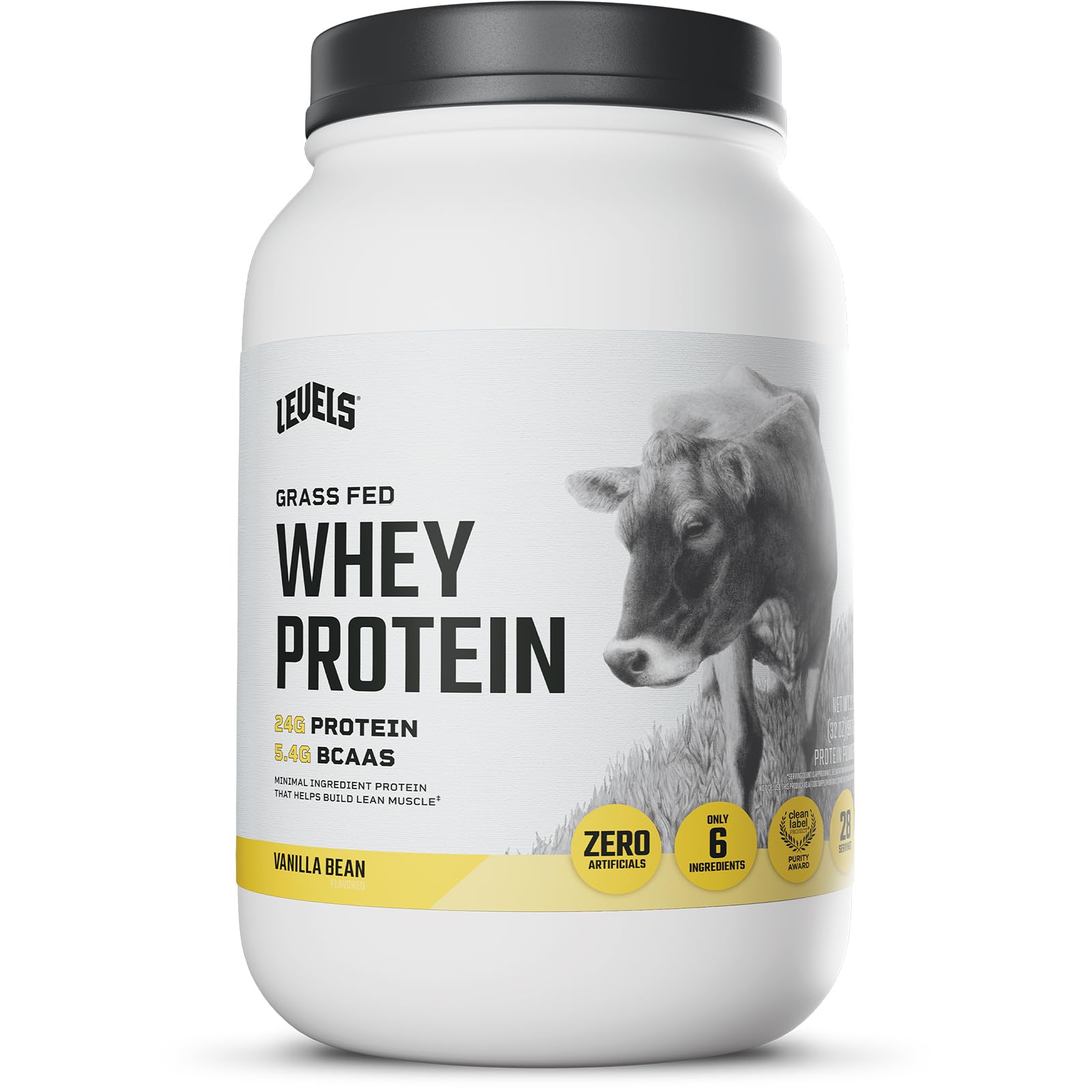 Levels 100% Grass Fed Whey Protein Vanilla Bean Powder 2LB (32oz)