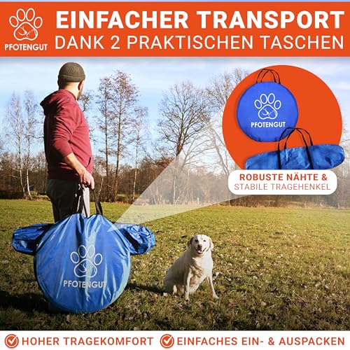 PFOTENGUT® Agility Set Hunde [11-TLG.] - vielseitiges Steckhürden-Set mit Hundetunnel, Slalom & Co. für Hundetraining und Hundesport - inkl. Zubehör & Transport-Tasche
