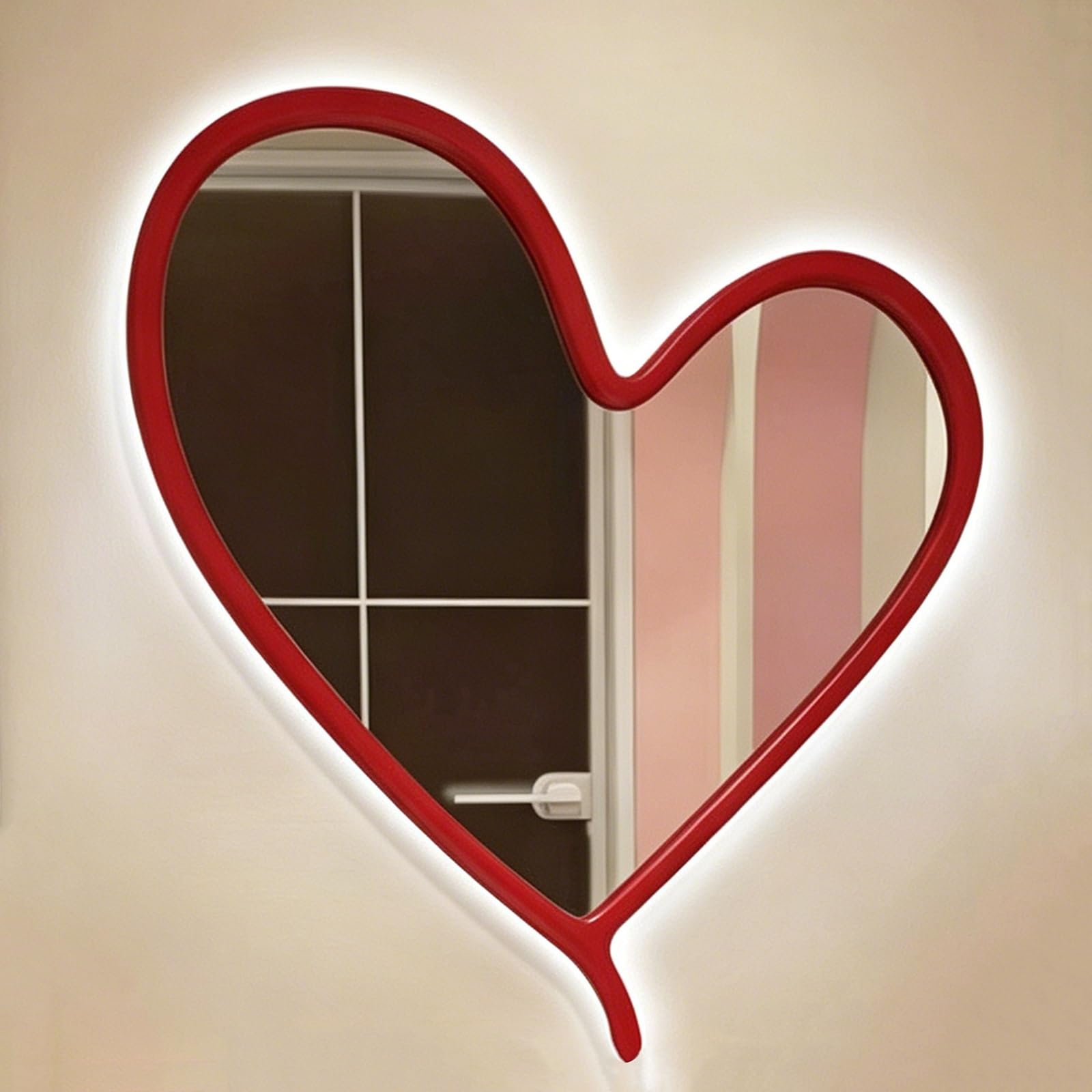 HZSCL Heart Shaped LED Bathroom Mirror, Asymmetric Wall Mounted Decorative Vanity Mirror with 3 Color Lights, Anti-Fog for Bathroom Entryway Bedroom(3 colors,30x40cm/11.8x15.7in)