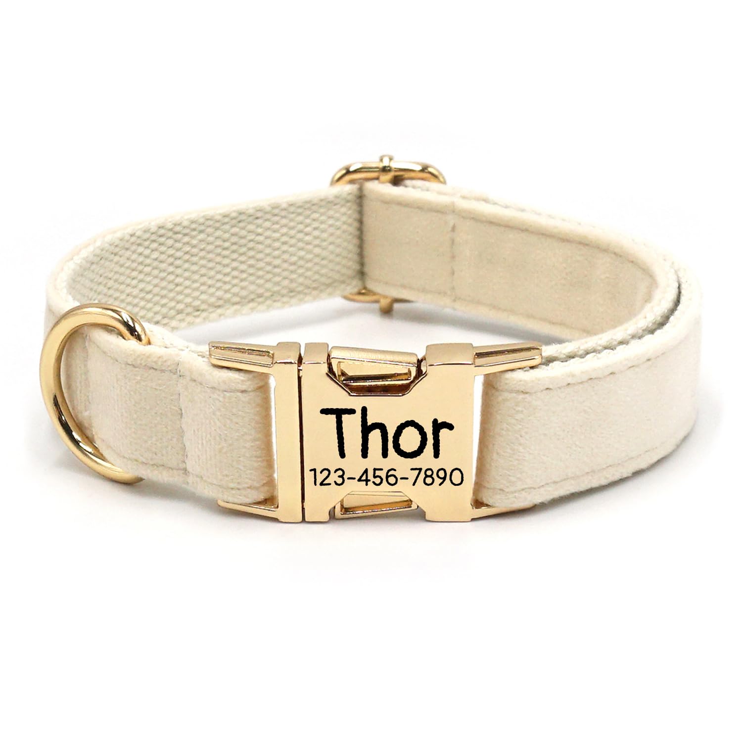 Personalized Soft Dog Collar, Laser Engraved Metal Buckle Dog Tag, Adjustable Through D-Ring, and Colors(Cream,XS)