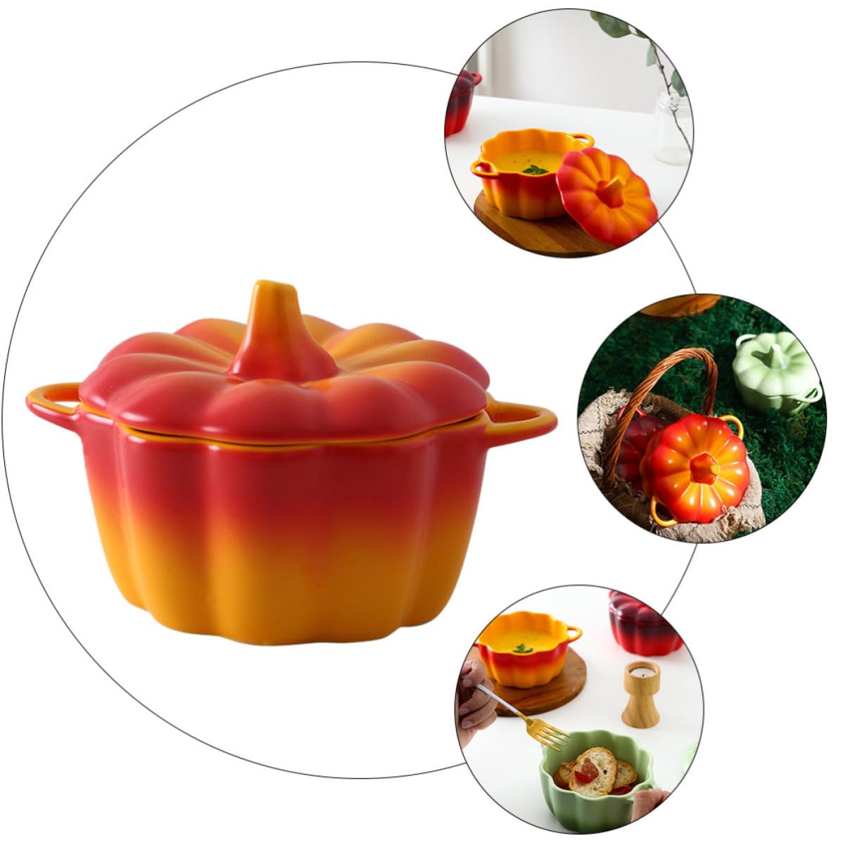ABOOFAN Cuenco de Cerámica con Forma de Calabaza y Tapa para Mantener Frescura, Tazón Creativo para Servir Sopa y Postres en Navidad o Regalos