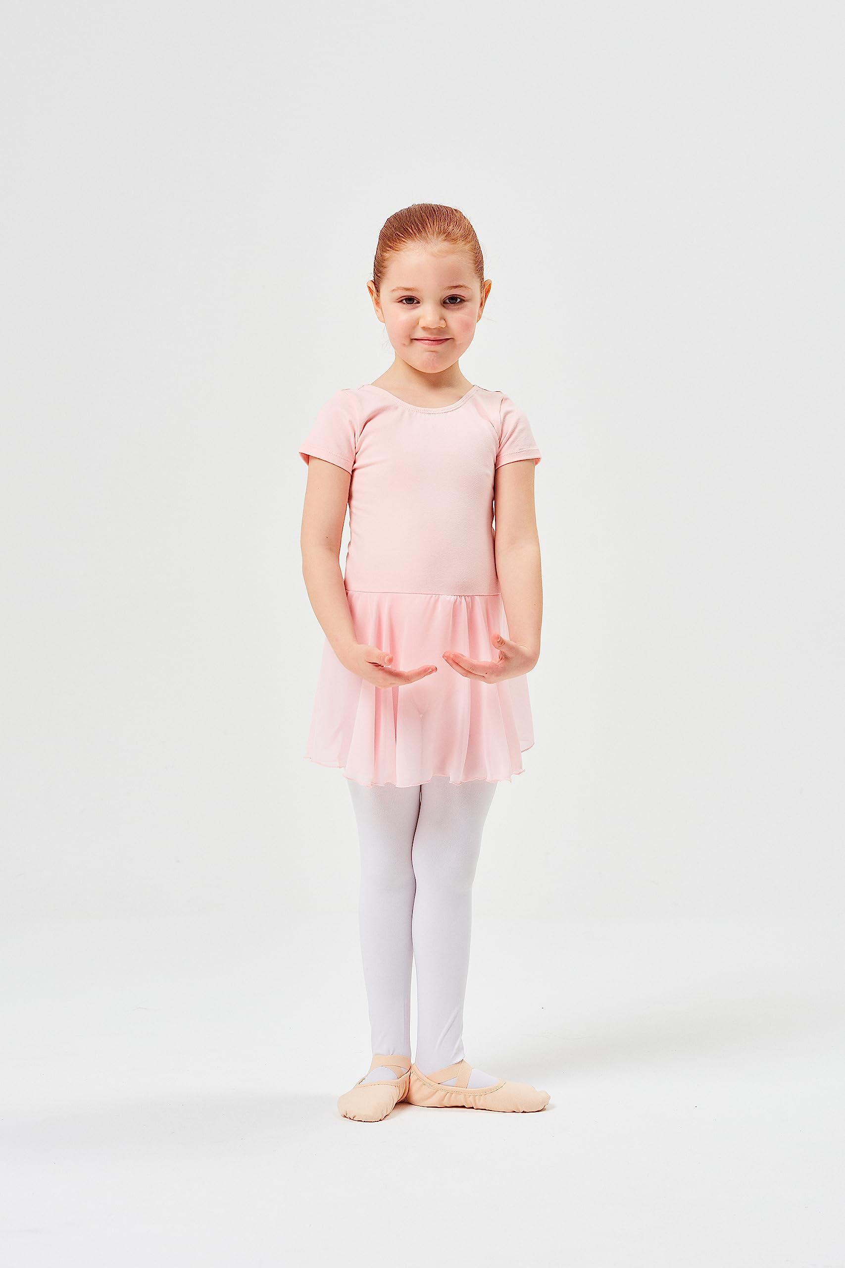 tanzmuster Ballettkleid Mädchen Kurzarm - Lucy - Gr. 92-170 - weiche Baumwolle - Chiffon Röckchen - Ballett Trikot für Kinder