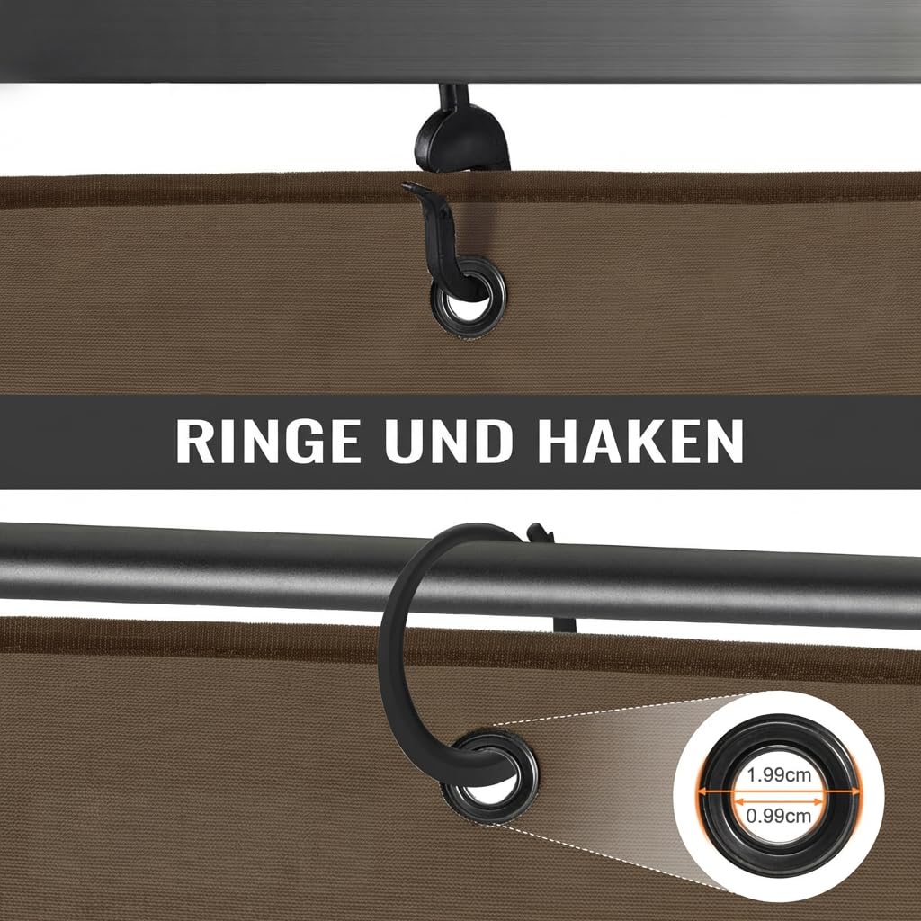 COWVIE 4PCS Pavillon Vorhang, 3 x 4 m Blickdichte & wasserdichte Seitenteile, UV-Schutz Outdoor Gardinen mit doppeltem Reißverschluss für Garten, Terrasse & Hof, Braun (nur Vorhänge)