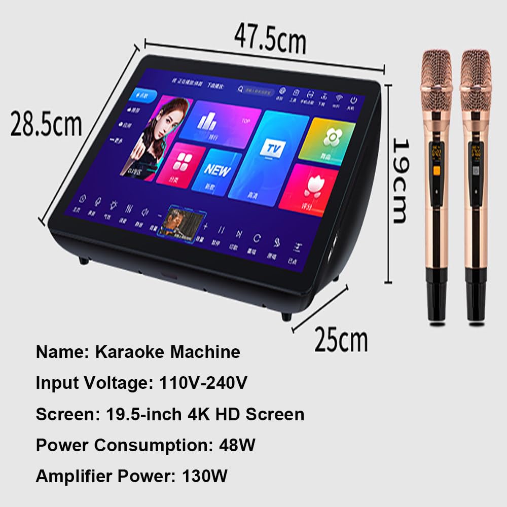 Macchina per Karaoke 5 in 1,con Schermo da 19,5"i,500G/1T/2T/3T/4T/6T,Richiesta di Brani Tramite App/Mobile/Voce,Tantissimi Brani/Film,Doppio Sistema,con Microfono,Altoparlante 6T