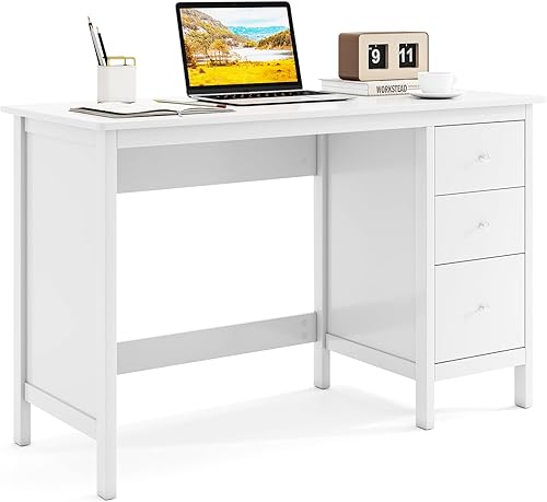 Escritorio Tangkula blanco con cajones, escritorio moderno para computadora de oficina en casa con cajones de almacenamiento y escritorio espacioso,