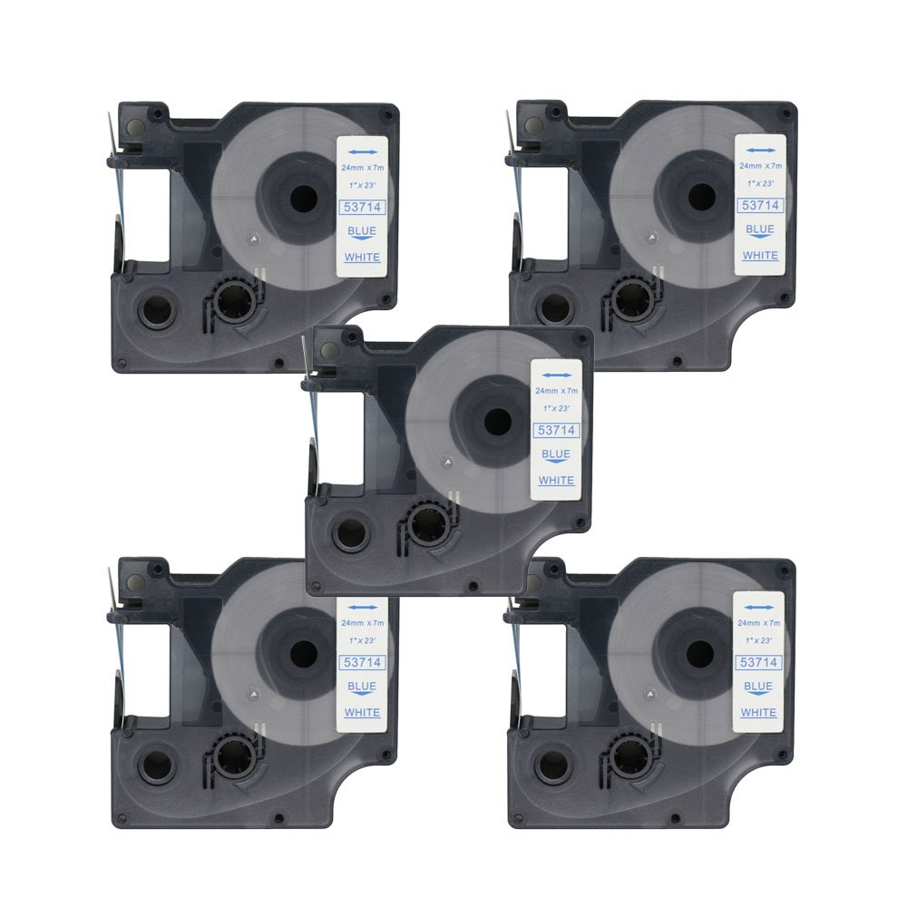BROVACS 5 Pack Blue on White Label Tape Compatible for DYMO D1 53714 24mm 1" OPA2414x5