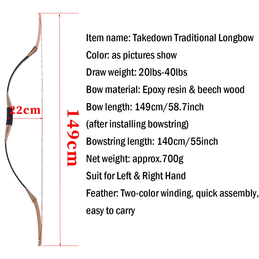 Arco Ricurvo Tradizionale In Legno Huntingdoor - Stile Mongolo, Per Caccia E Pratica, 30-60 Libbre, Lunghezza 136 Cm - Foto 3