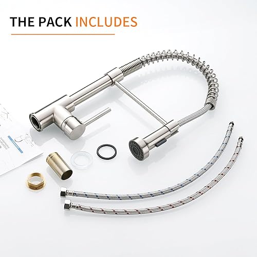 Miniatura 35 de OwOFAN - Grifos de cocina con rociador de latón sólido con níquel de cepillado industrial, de una sola manija, grifo para granja, campamento, Níquel