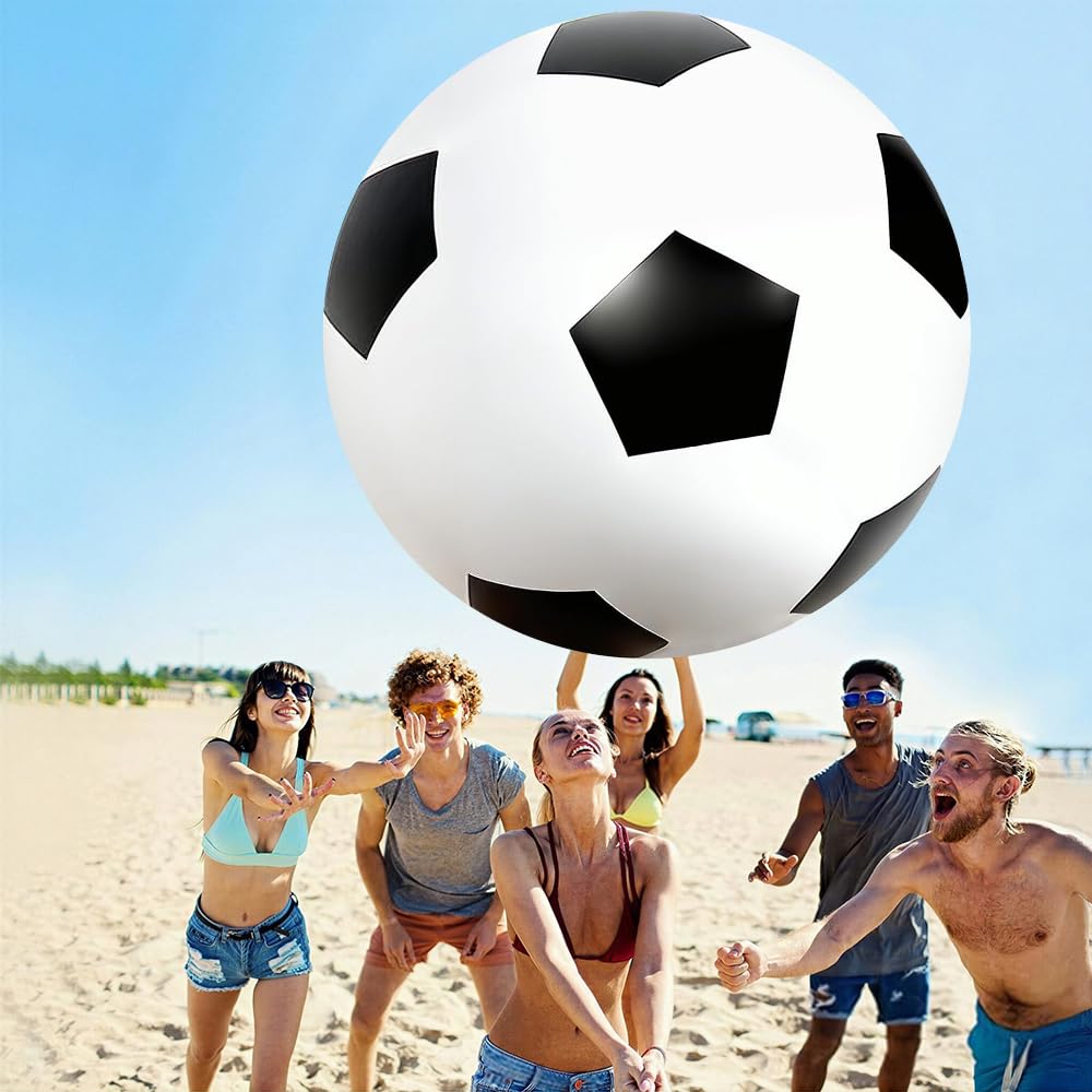 Fußball Ø 85 cm Groß, Aufblasbarer Riesen-Ball aus robustem Gummi, Geeignet zum Treten, Werfen und Rollen, Schwarz Weiß Indoor & Outdoor, Geschenk für Kinder Jungen Mädchen