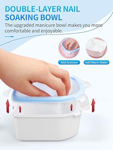 Miniatura 31 de Cuenco de remojo de uñas, 2 unidades de esmalte de gel remojado, removedor de polvo de inmersión con pelador de cutículas triangular y empujador