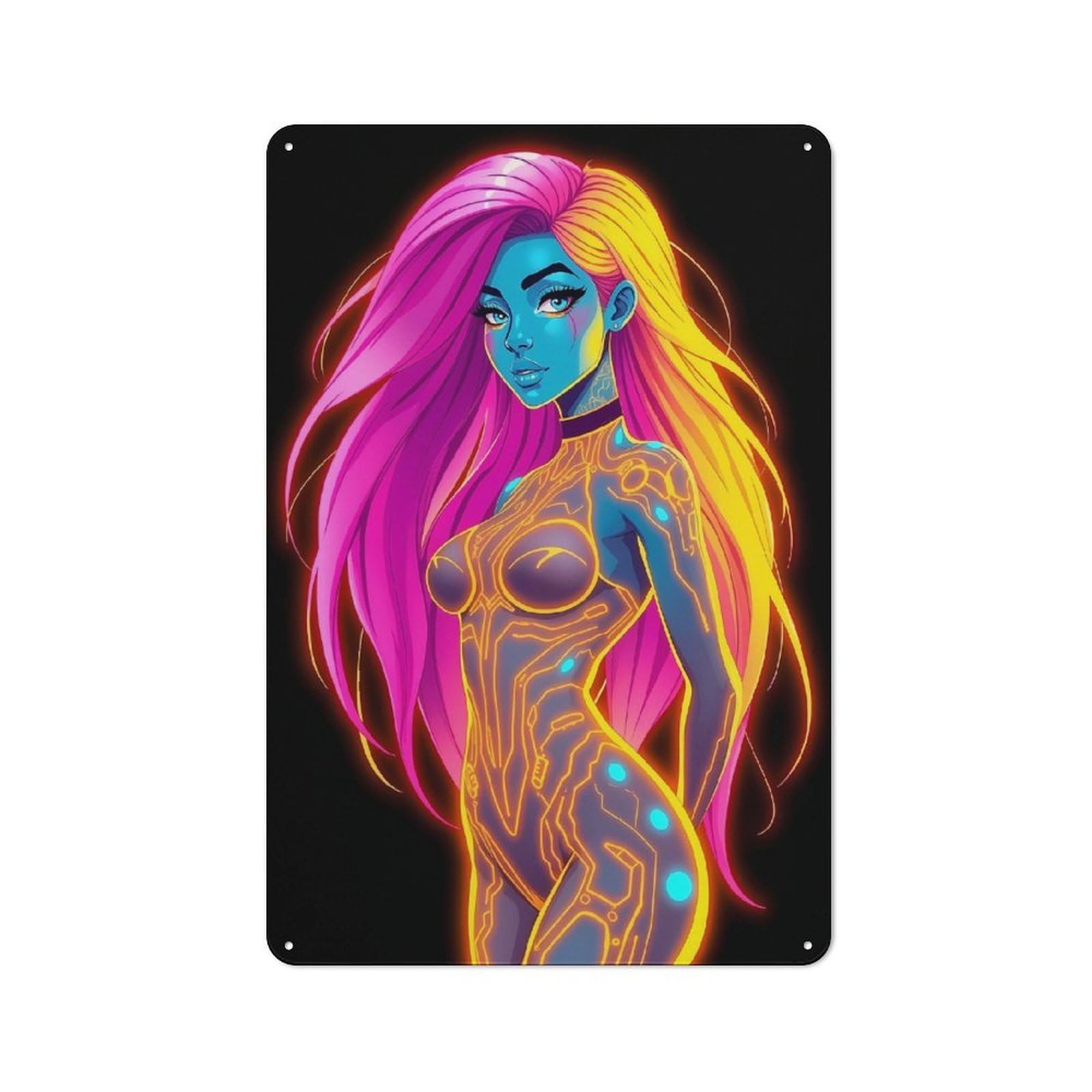 Neon Woman Rustic Metal Plaque 30x20cm for Lounge Or Reading Corner, for Garage, Workshop And Man Cave Decoration