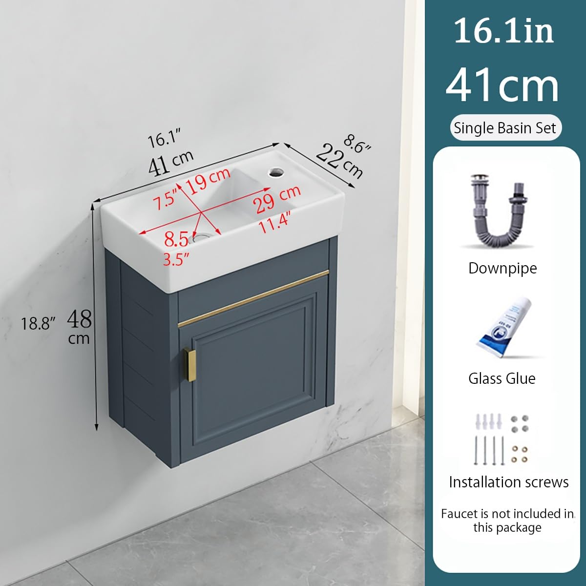 30cm Lavabo Mural En Céramique Blanche,Lave Main Wc Avec Meuble,Lavabo À Poser Pour Petits Invités,Lavabo Suspendu À Fixer Au Mur,Lave Main Rectangulaire,Pour Vestiaire Salle De Bains Toilette(16.1*8.