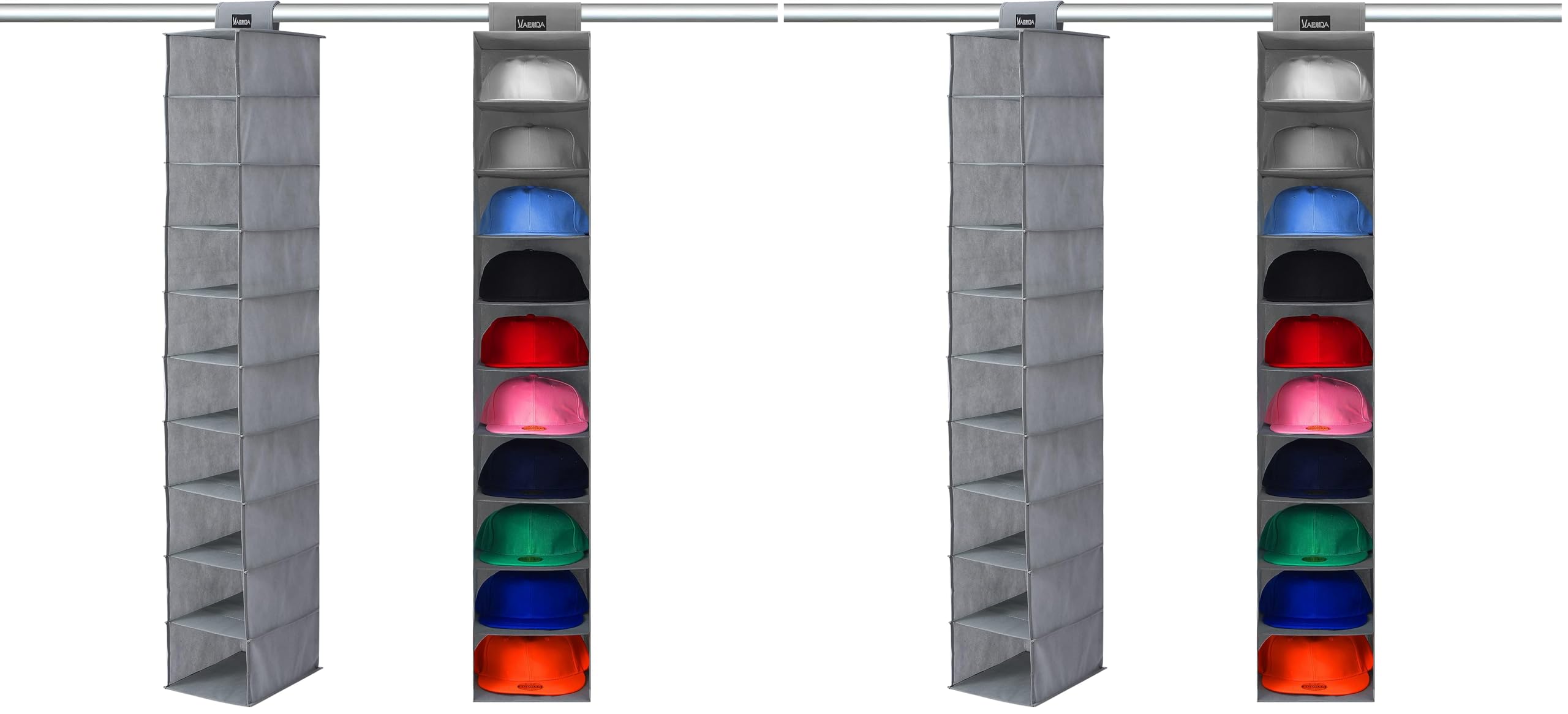 VAESIDA Hutablage & Baseball Kappen-Halter – 10 Regale, hängender Schrank für Baseballhut-Aufbewahrung – Hut-Organizer geeignet für alle Arten von Hüten (Packung mit 2)
