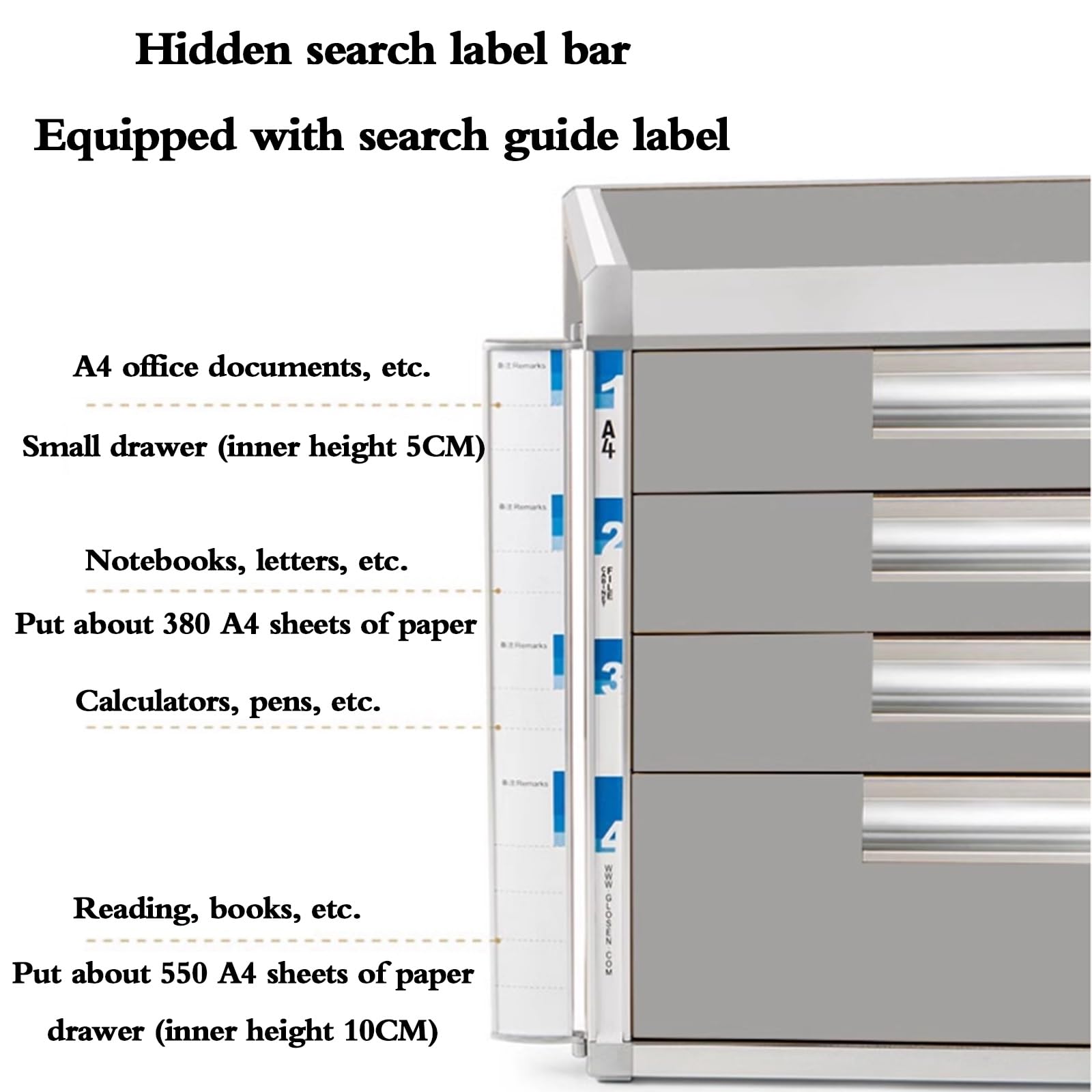 4 cassetti bloccabili desktop File Cabinet A4 Letter nizer per casa ufficio e posto di lavoro Cassetti in alluminio sicuro per archiviazione e protezione documenti