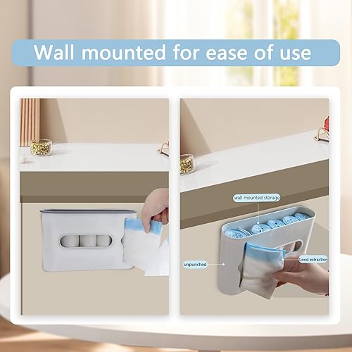 Miniatura 4 de HUAPPNIO Dispensador de bolsas de basura para montar en la pared, organizador de plástico para latas de gabarge integrado, 5 rollos (75 unidades),