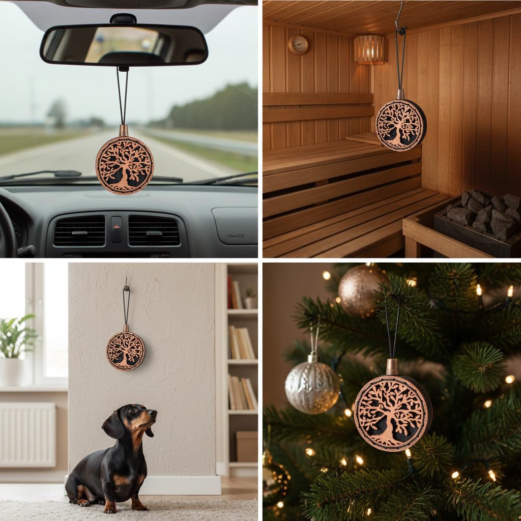 Ambientador de madera para coche, ambientador de coche hecho a mano, difusor de aceite de fragancia diseñado con árbol de la vida en caja de regalo de madera, juego de regalo de