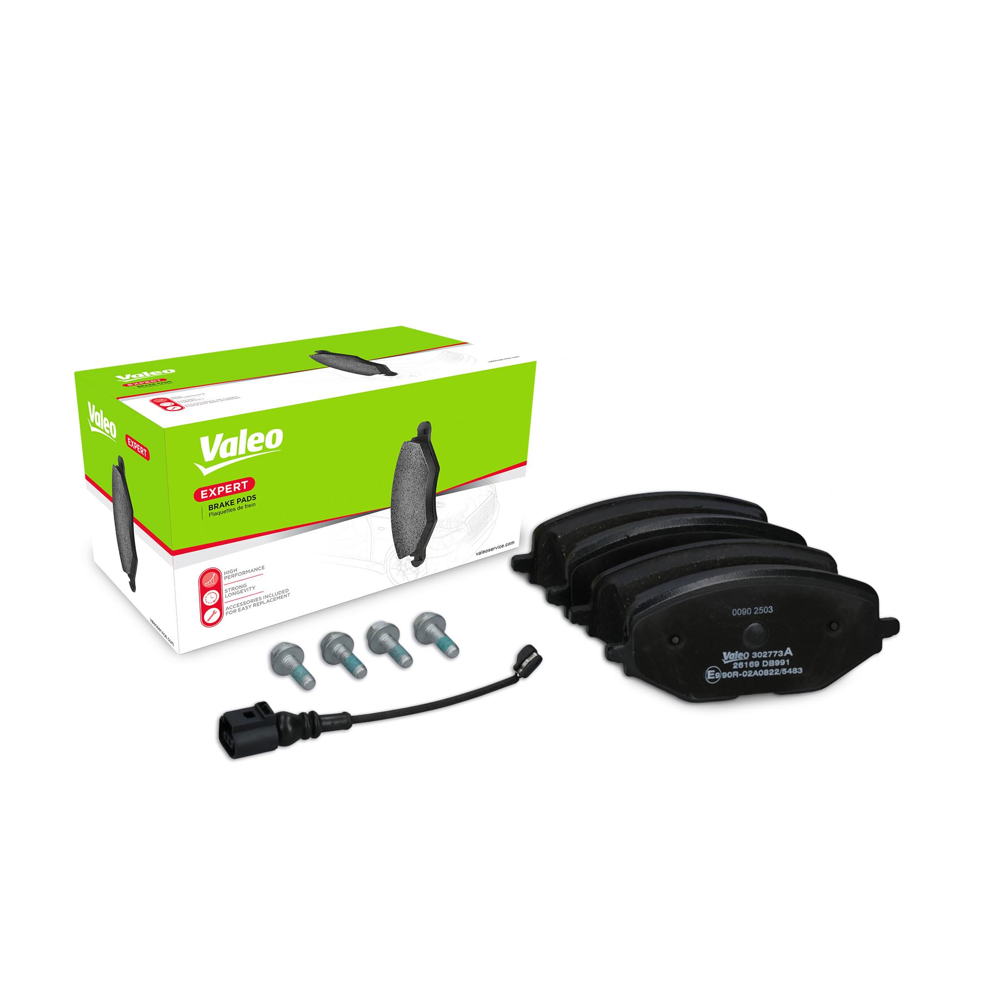 VALEO Klocki hamulcowe Expert 302773A, Zestaw 4 klocków, Oś przednia, W pełni wyposażone w akcesoria - Certyfikat ECE-R90