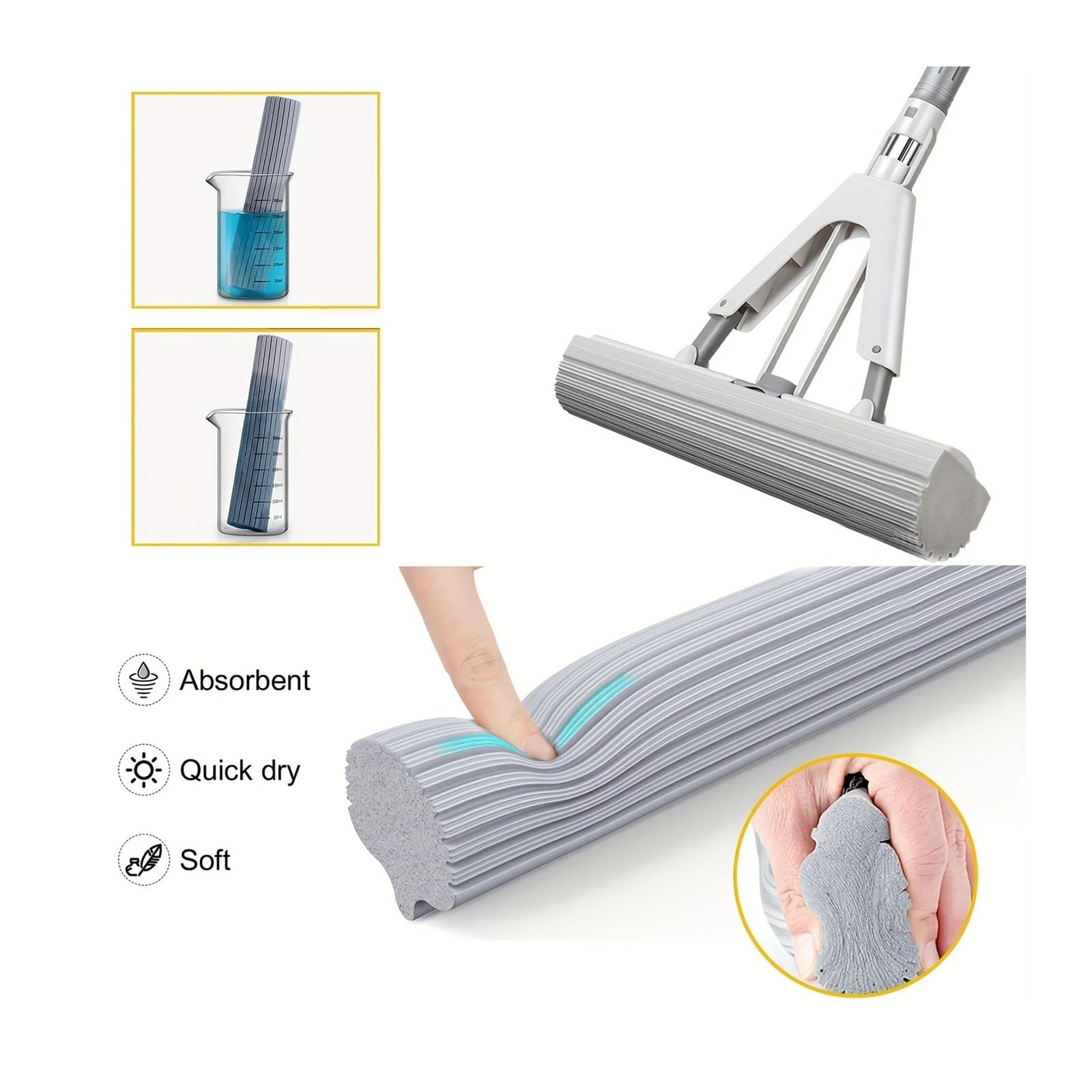 Fregona de Esponja de PVA autogirable, húmeda y Seca, con Mango Ajustable y súper Absorbente, Ideal for Limpieza de Pisos de Cocina, baño y Oficina.