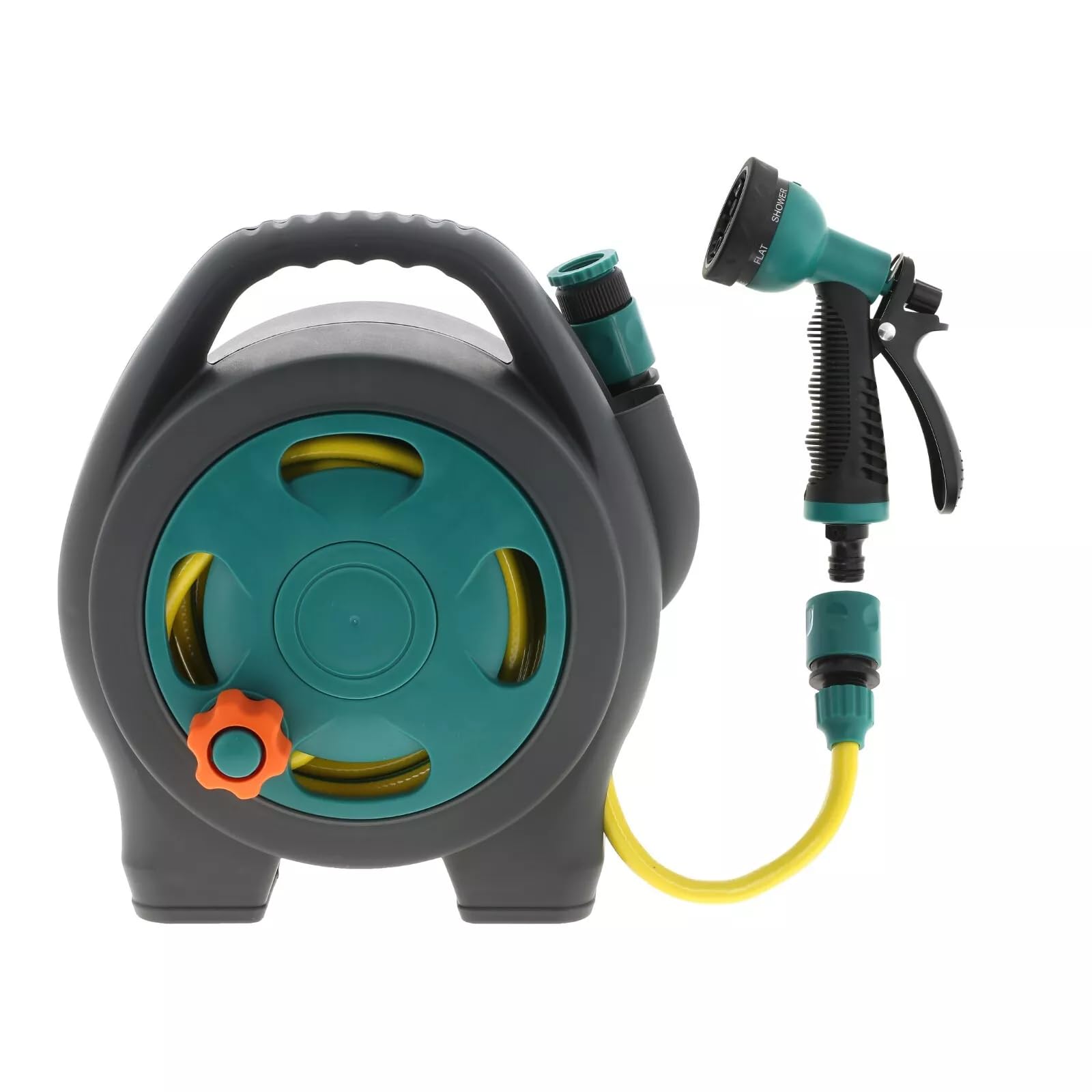 Masterpart Compact Garden Hose Reel 10m Spray Gun Freestanding or Wall Hanging Connectors