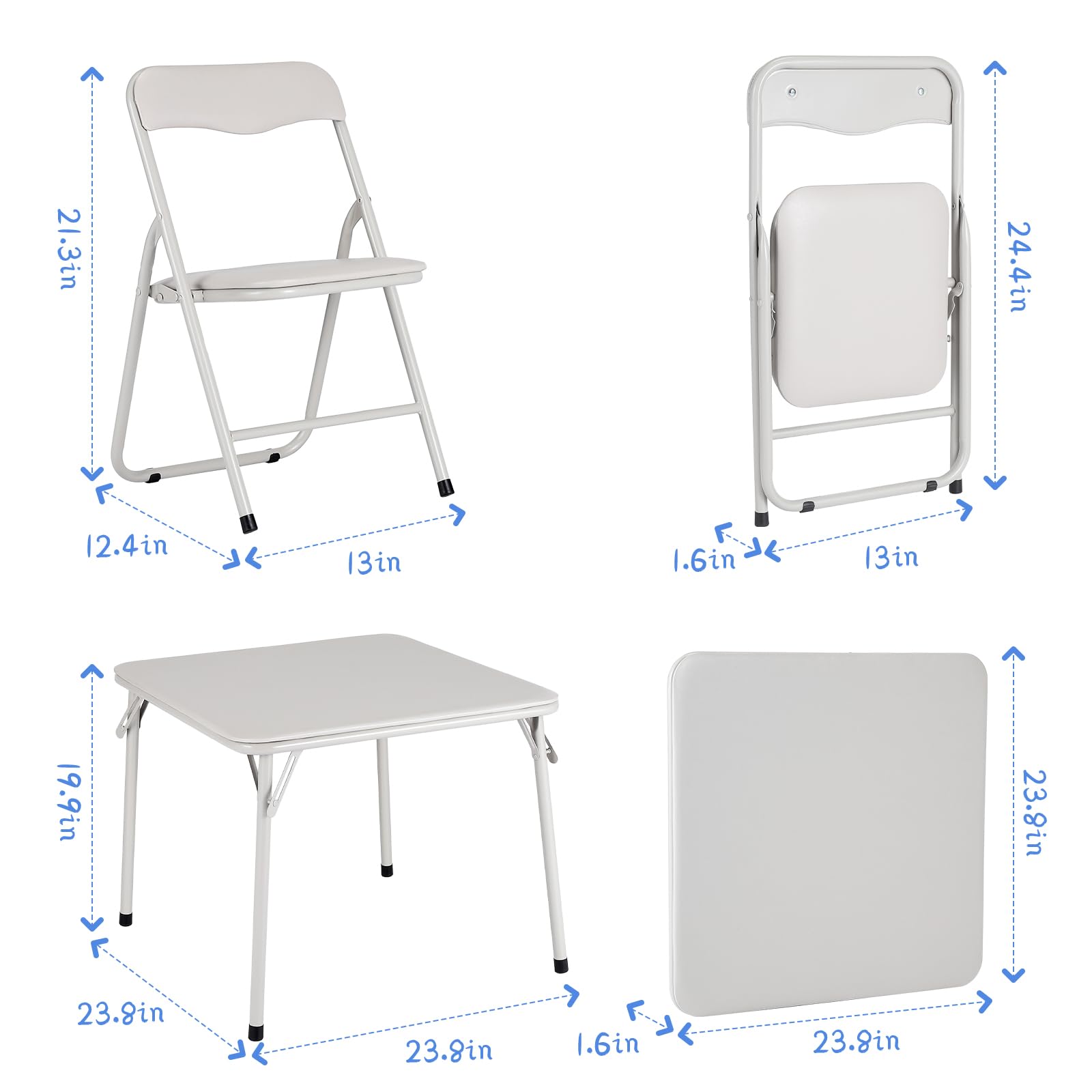 GarveeHome Folding Card Table and Chair Set of 3, Upholstered Foldable Table and Chair Set, Portable Metal Frame Children's Activity Table and Chairs Set for Eating, Reading, Playing, Beige