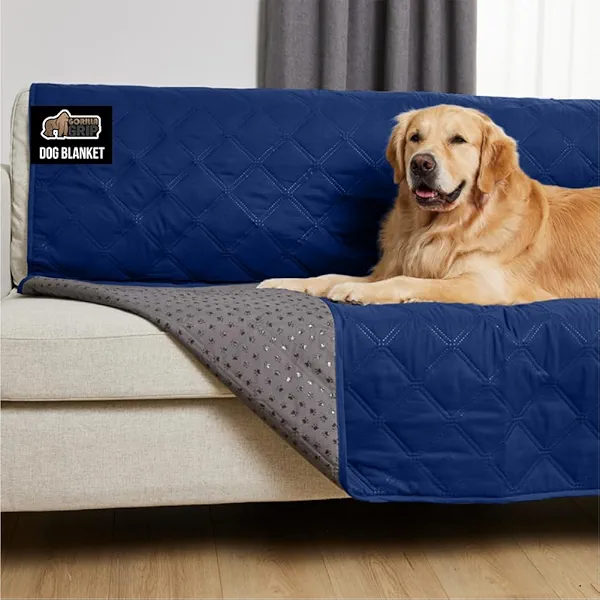 GORILLA GRIP Waterproof Dog Blanket, Couch Cover for Dogs Washable, Protects Sofa, Furniture, Crate, Car, RV Essentials Pet Supplies, Tear and Slip Resistant Leakproof Cushion Cover, 30x70 Navy