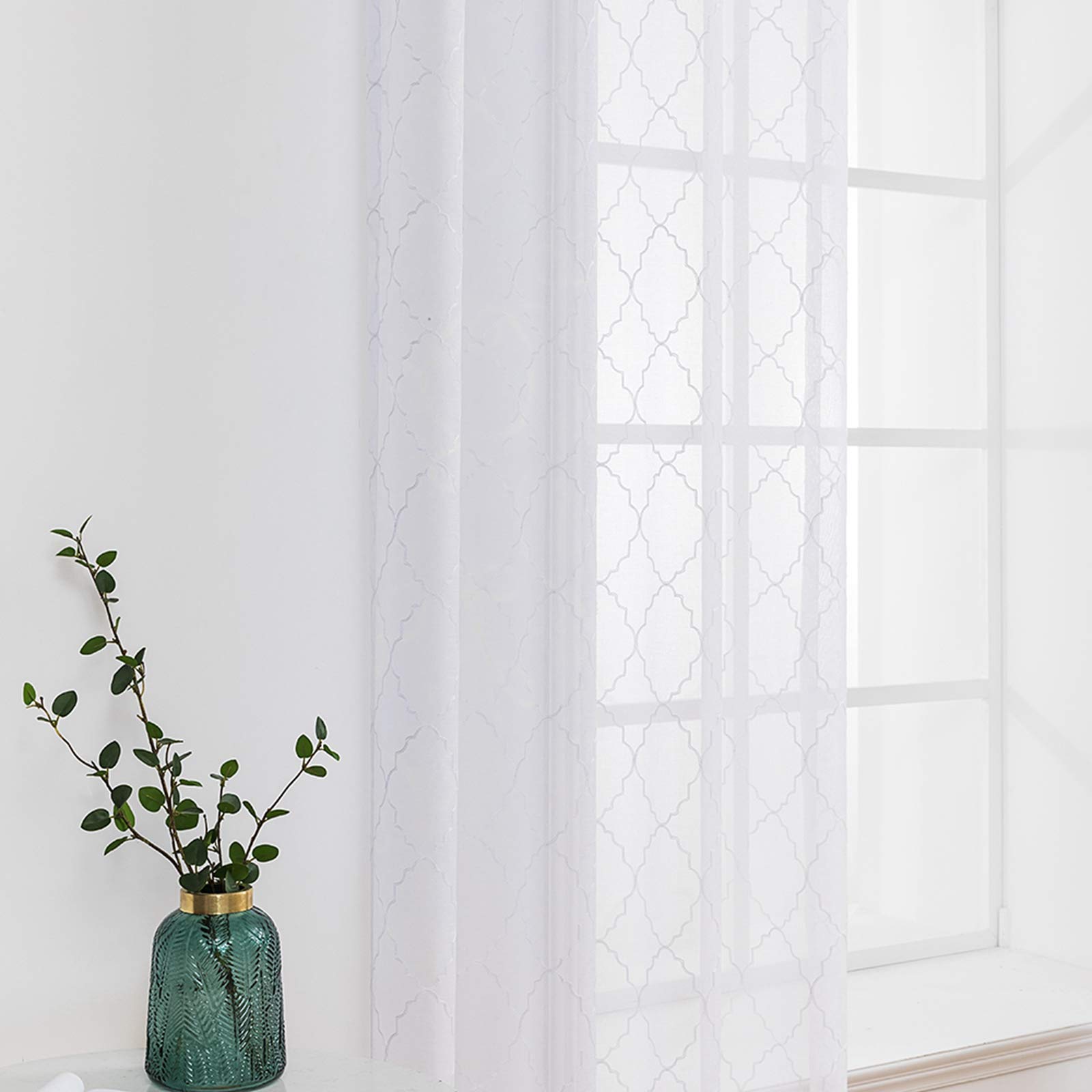 MIULEE 2 Panneaux Maroc Rideaux de Fenêtre Transparents Blanc 140x215cm | Couleur Pure Transparents Lisse Élégant Panneaux Voile de Fenêtre/Rideau/Traitement pour Chambre Salon