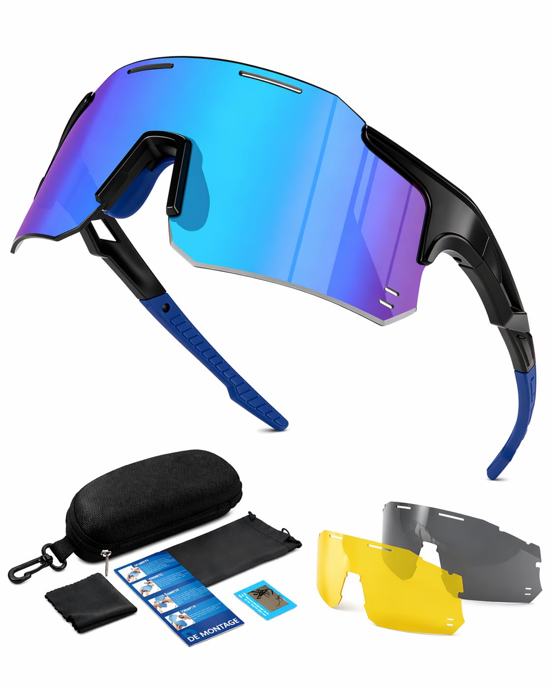 Winyoher Schnelle Brille Herren Winddicht Sport Sonnenbrille Damen-UV400 Schutz Fahrradbrille Ultraleicht Randlos Sportbrille mit 3 Austauschbare Linse für Radfahren MTB Angeln Fahrrad Laufen