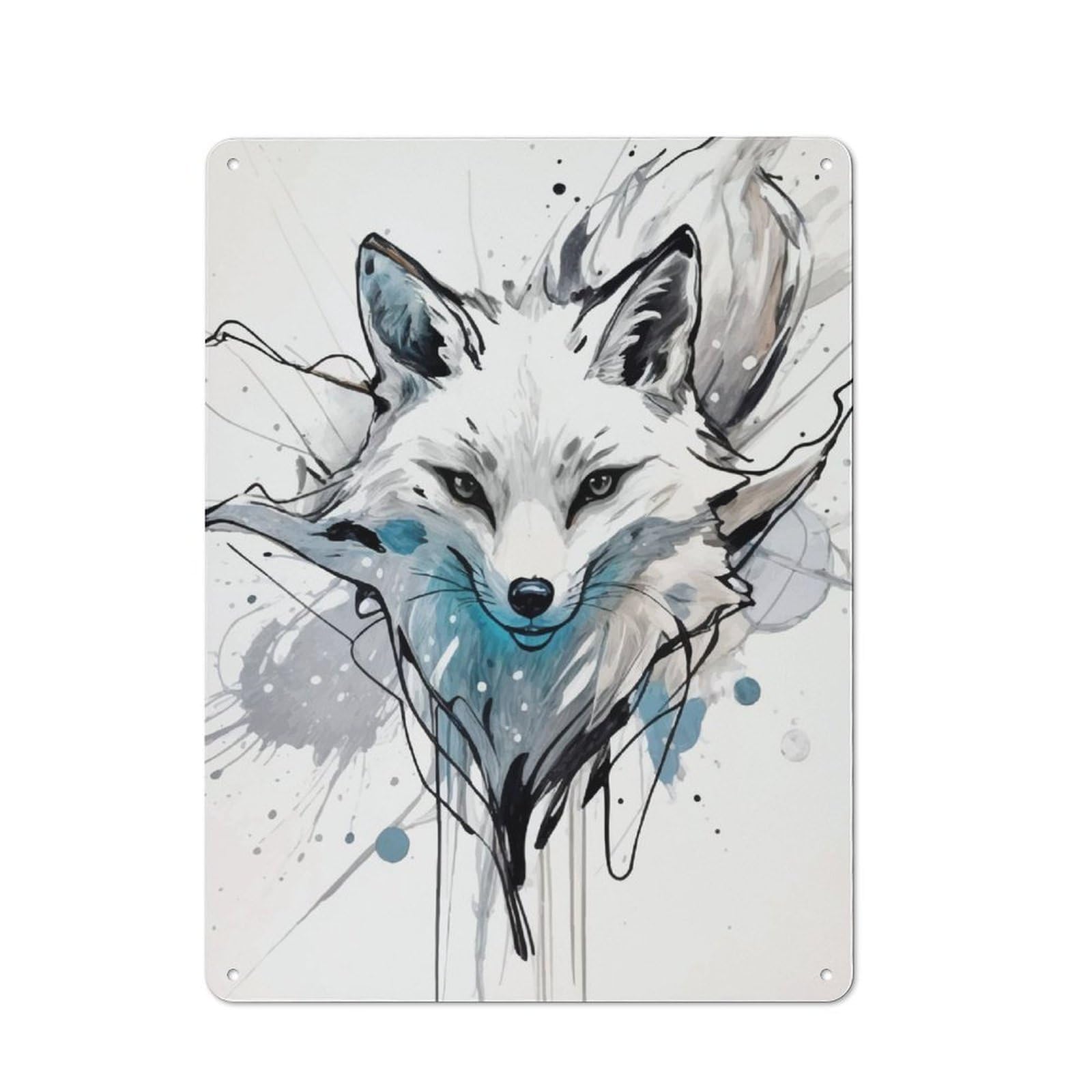 Junmoney Fox Watercolor Art Metal Sign 40X30cm With For Workshop Wall, Vintage Decor, A Decorative Christmas Gift For Metal Sign Collectors