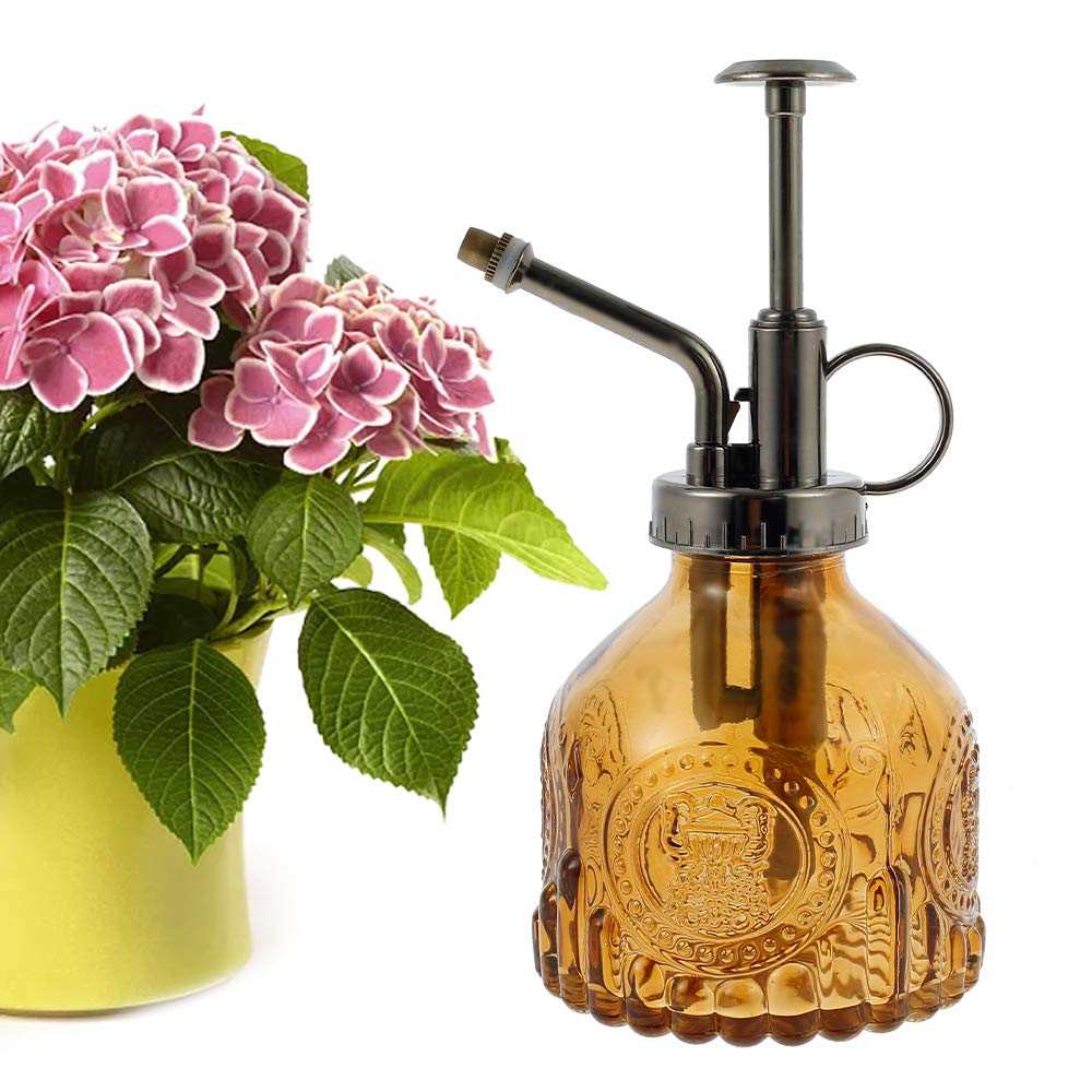 Camouflage Net Brown Glass Watering Spray Bottle, 200Ml Mister Vintage Watering Can Water Sprayer For Flowers Succulents Herbs Home Garden (Brown)