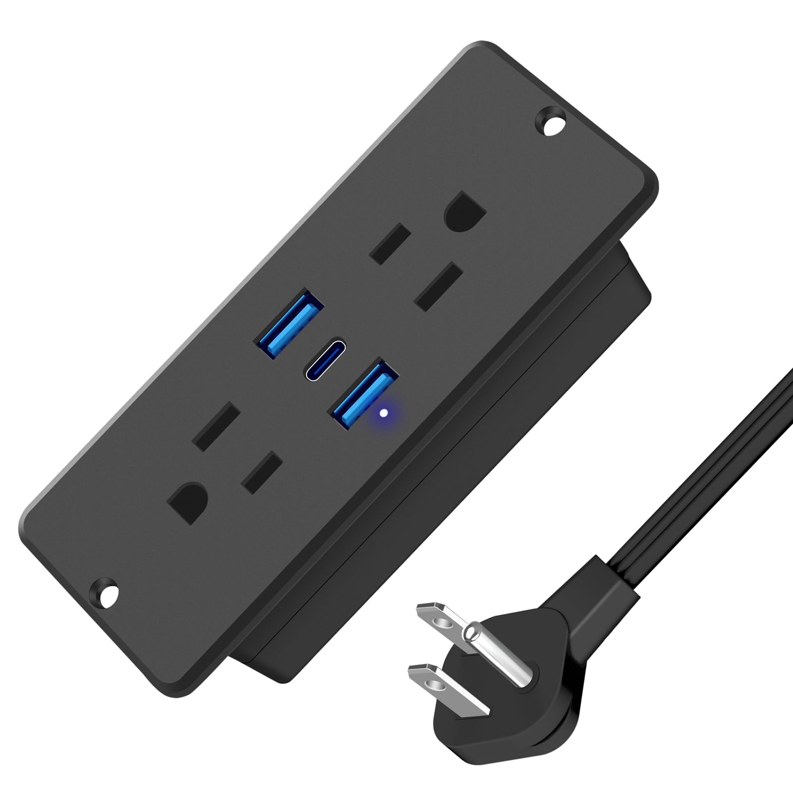 HHSOET 5 in 1 Recessed Power Strip Flat Plug, 65W Fast Charging Furniture Outlet with USB, Conference Recessed Socket with 2 AC Plugs, 2 USB Ports 1