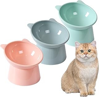 3 Pack Raised Cat Bowls, Cat Anti Vomit Food Bowl, Cat Bowls Elevated Tilted, Stress Free Cat Dog Feeder Dish, 15 Degree Raised Anti Tip Pet Bowl for Water and Protecting Spine (3 Color)