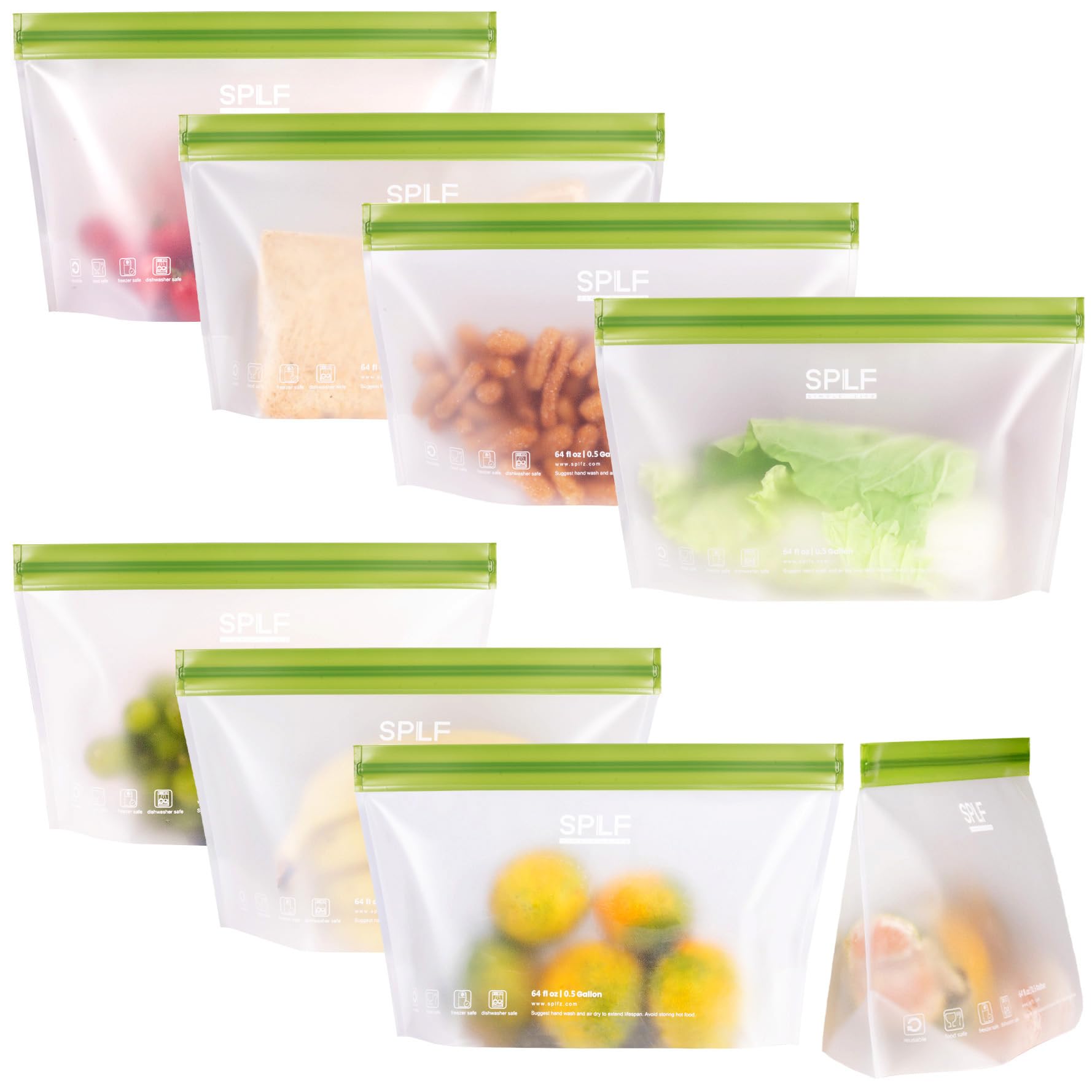 SPLF 8 Pack Stand-Up Reusable Half Gallon Freezer Bags