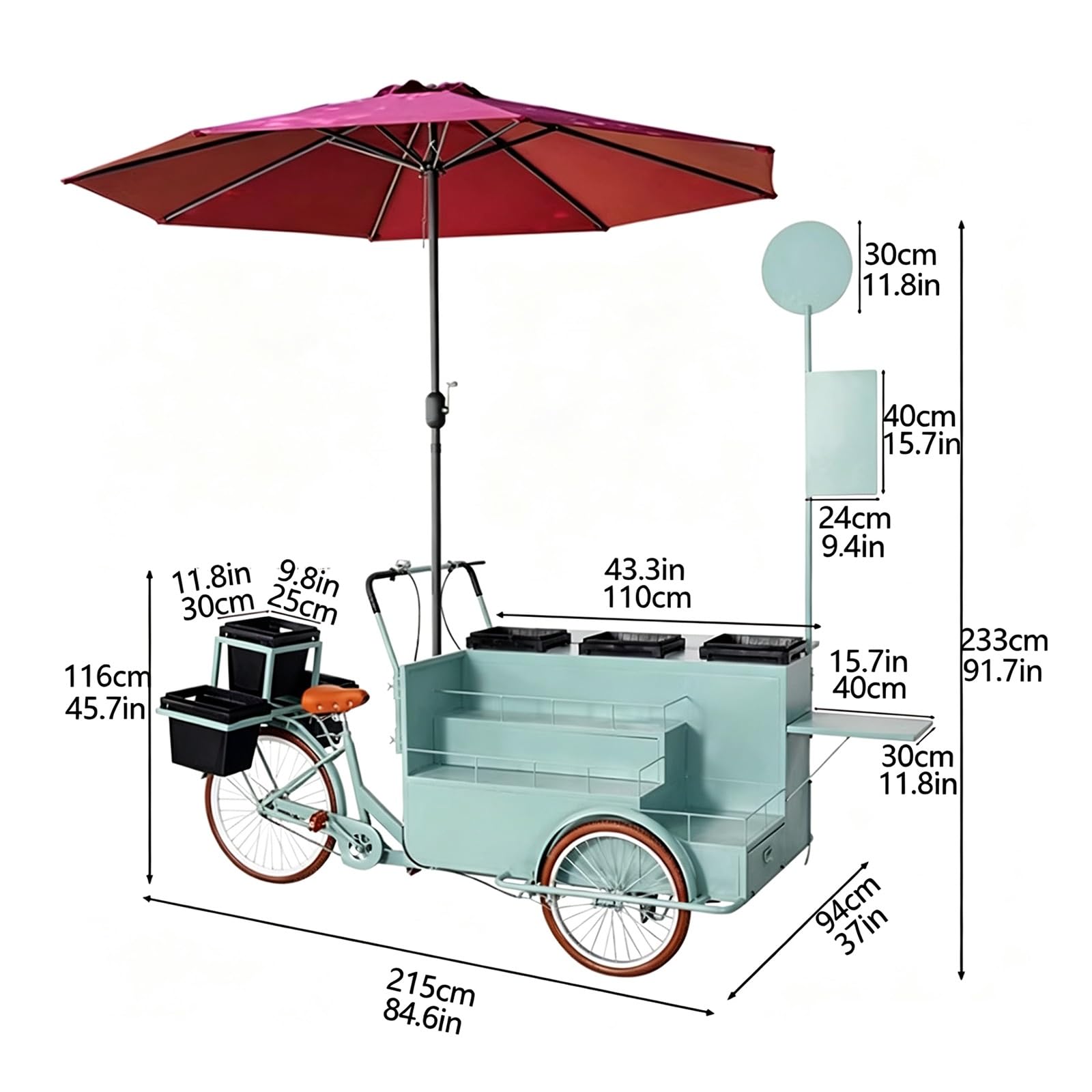 Carrello multifunzionale per la vendita ambulante, espositore per alimenti | Ampio spazio di stoccaggio, carrello portatile per bancarelle di mercato, vendita di fiori e fiere in centri(White)