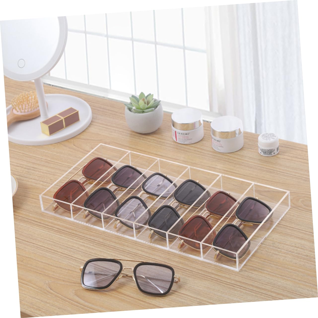 CHILDWEET 6grilles Boîte De Rangement Pour Lunettes De Soleil Transparent Avec Compartiments Support Affichage Multifonctionnel Pour Lunettes Et Accessoires Pour Magasins Et Usage
