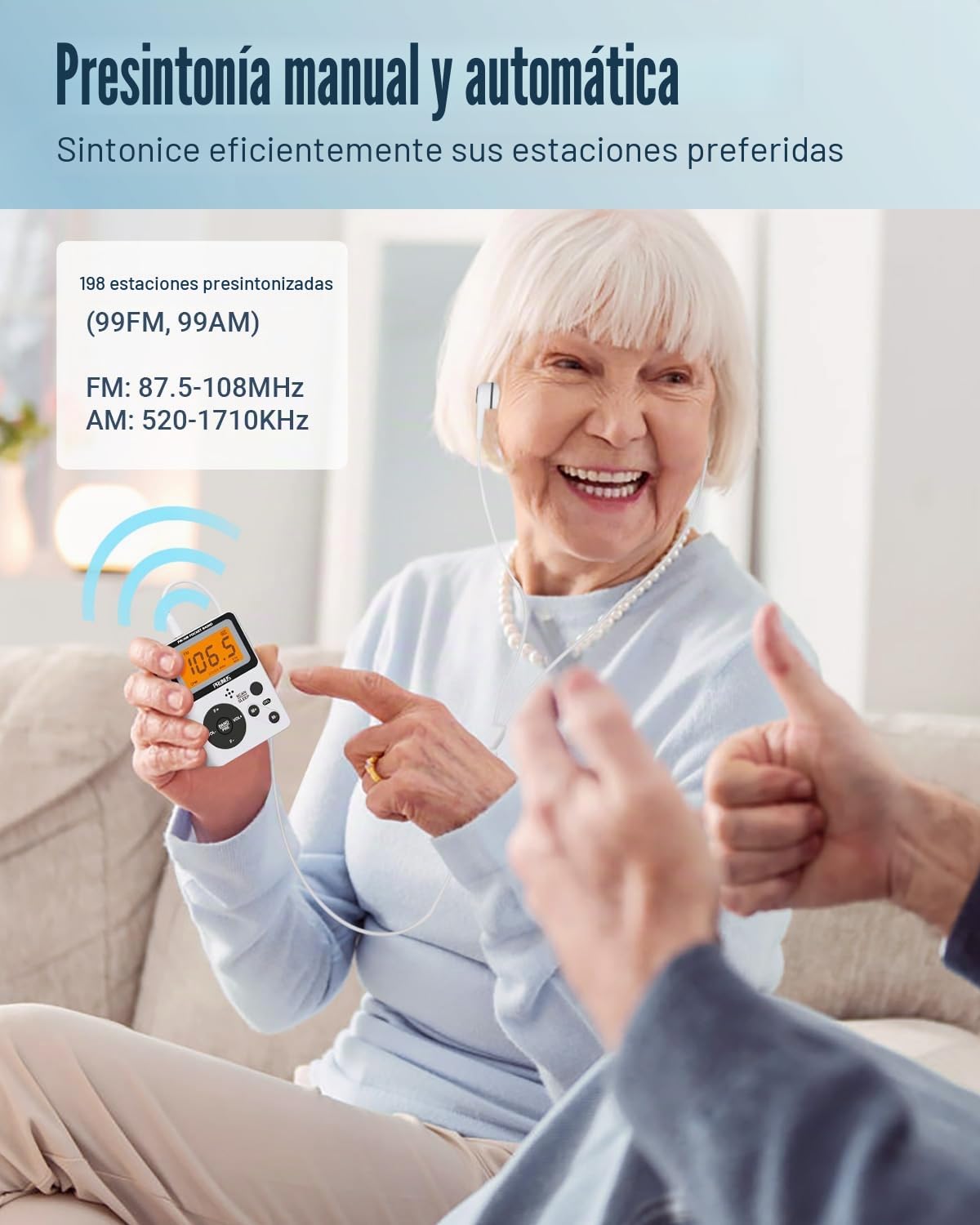 PRUNUS J-159 Radio AM FM de bolsillo portátil con auriculares estéreo (sin