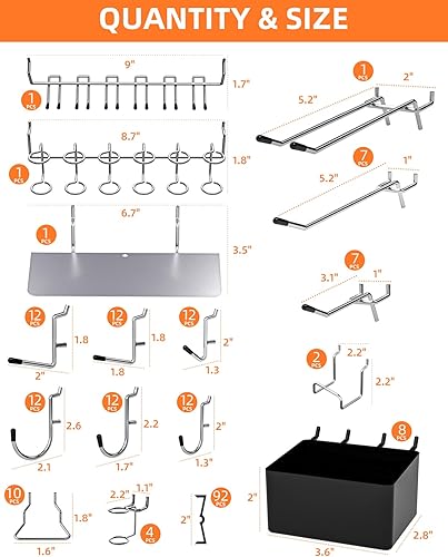 Miniatura 3 de INCLY Surtido de 206 ganchos para tablero de clavijas, kit organizador de accesorios de tablero de clavijas con contenedores y cerraduras de