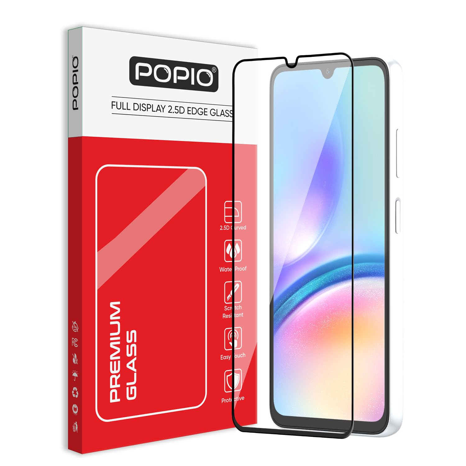 POPIO Military-Grade Gorilla Tempered Glass For Samsung Galaxy A05 / M05 / F05 (Black) 9H Hardness, Edge-to-Edge Full Coverage, Anti-Scratch, Bubble-Free, Ultra Clear HD Glass, Oleophobic Coating, Face ID Compatible