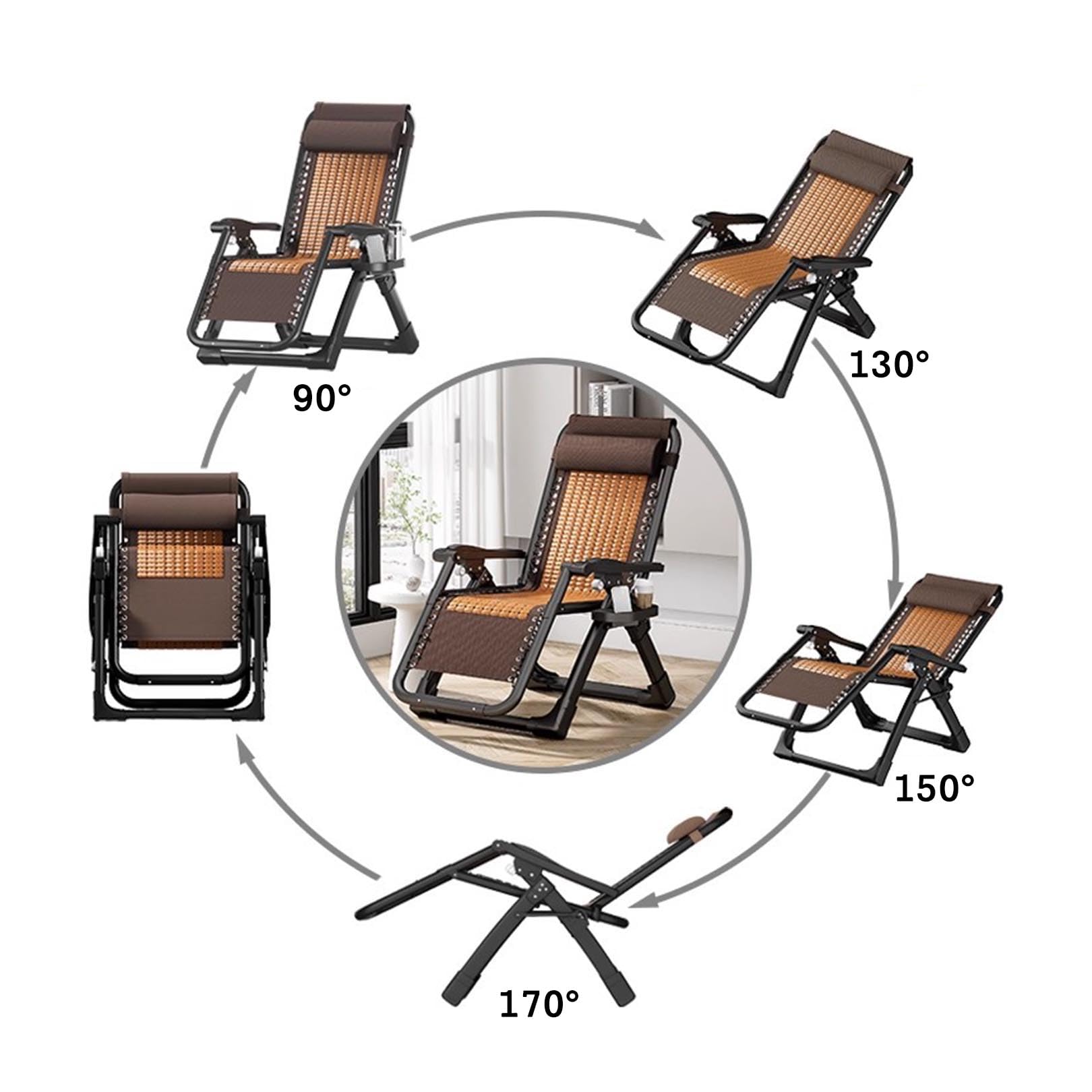 Sedia reclinabile ergonomica Zero Gravity pieghevole con poggiatesta e vassoio laterale per patio, prato e campeggio Comfort
