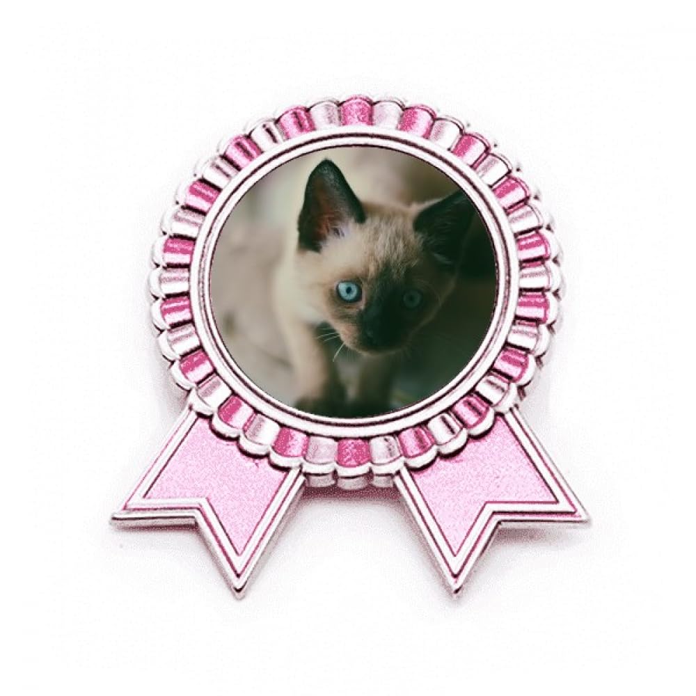 Broche rose œil bleu chaton gris métal taille M accessoire de mode veste